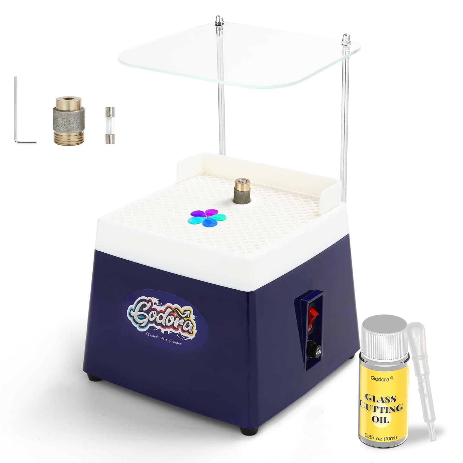 Stained Glass Grinder & Glass Cutting Oil, Mini Stained Glass Kit with 5/8" & 1" Grinder Bits, Widely Used for Glass Processing Arts and Decoration