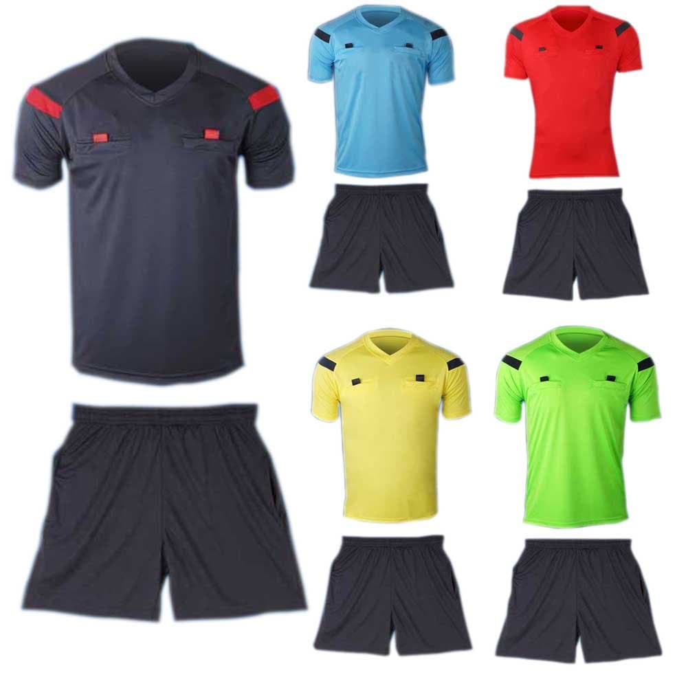 RUNSTAR Men's Soccer Football Referee Jersey Short Sleeve shirt shorts L-3XL Uniforms