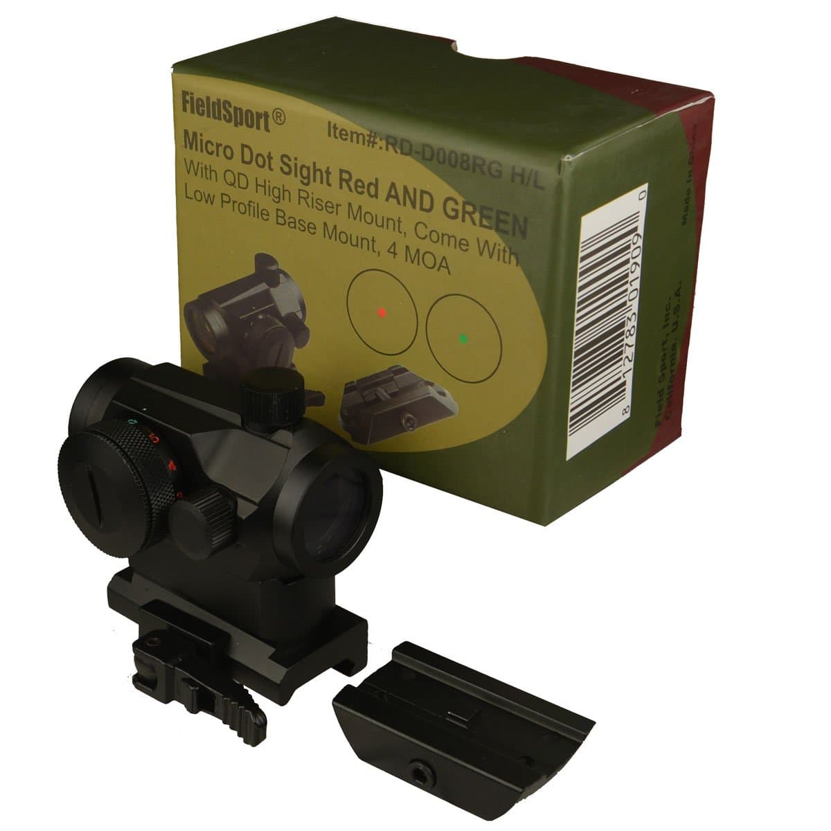 FSIFieldSport Micro Red and Green Dot Sight with QD Riser Mount, Dual Layers of Glass,4 MOA, Come with a Low Profile Base
