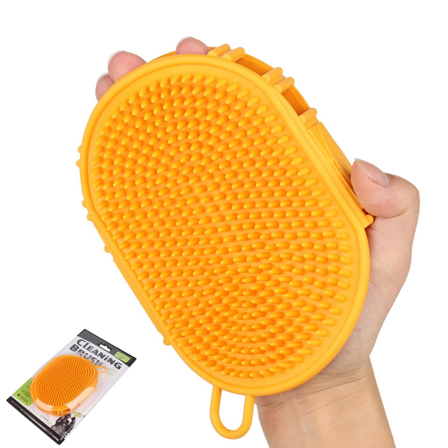 YUDOTEPet Grooming Shampoo Brush,Soothing Massage Rubber Bristles Curry Comb,Bath Gloves for Dogs and Cats Easy Washing,Yellow