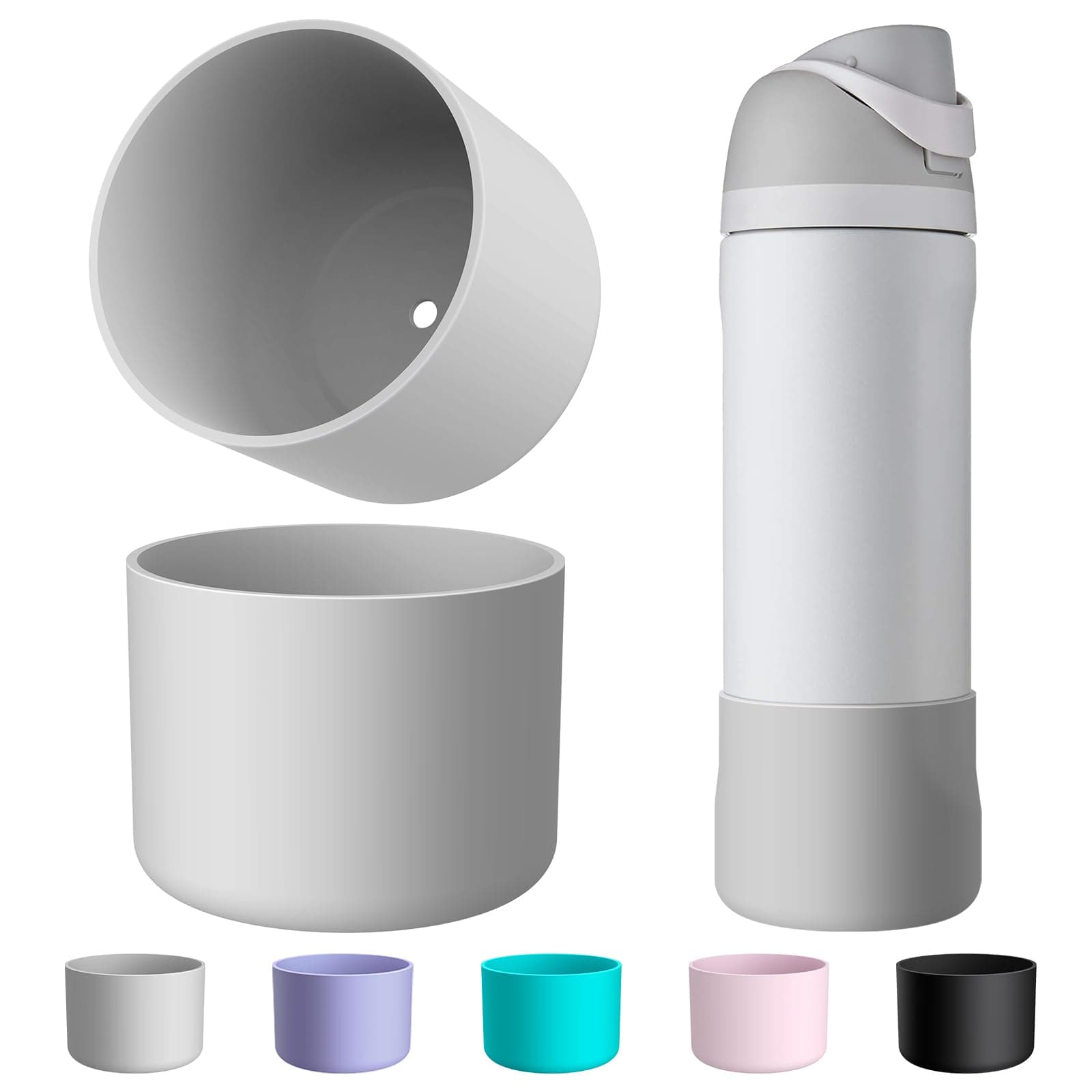 2PCS Silicone Water Bottle Boot for Owala 24oz, Anti-Slip Protective Sleeve Bottom Bumper for FreeSip, Twist, and Flip Stainless Steel Bottles, Dishwasher Safe and BPA Free(Gray)