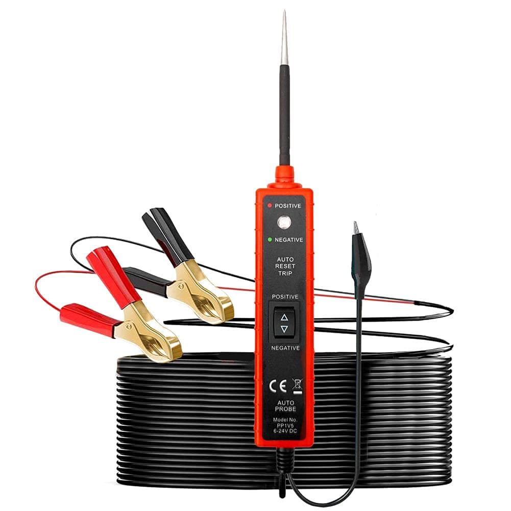 Power Circuit Probe Tester 6V-24V DC Test Light Automotive Circuit Tester 12V Auto Electrical Tester 12 Volt Component Activation, Polarity Identify, with LED Light, 13FT Cable, Overload Protection