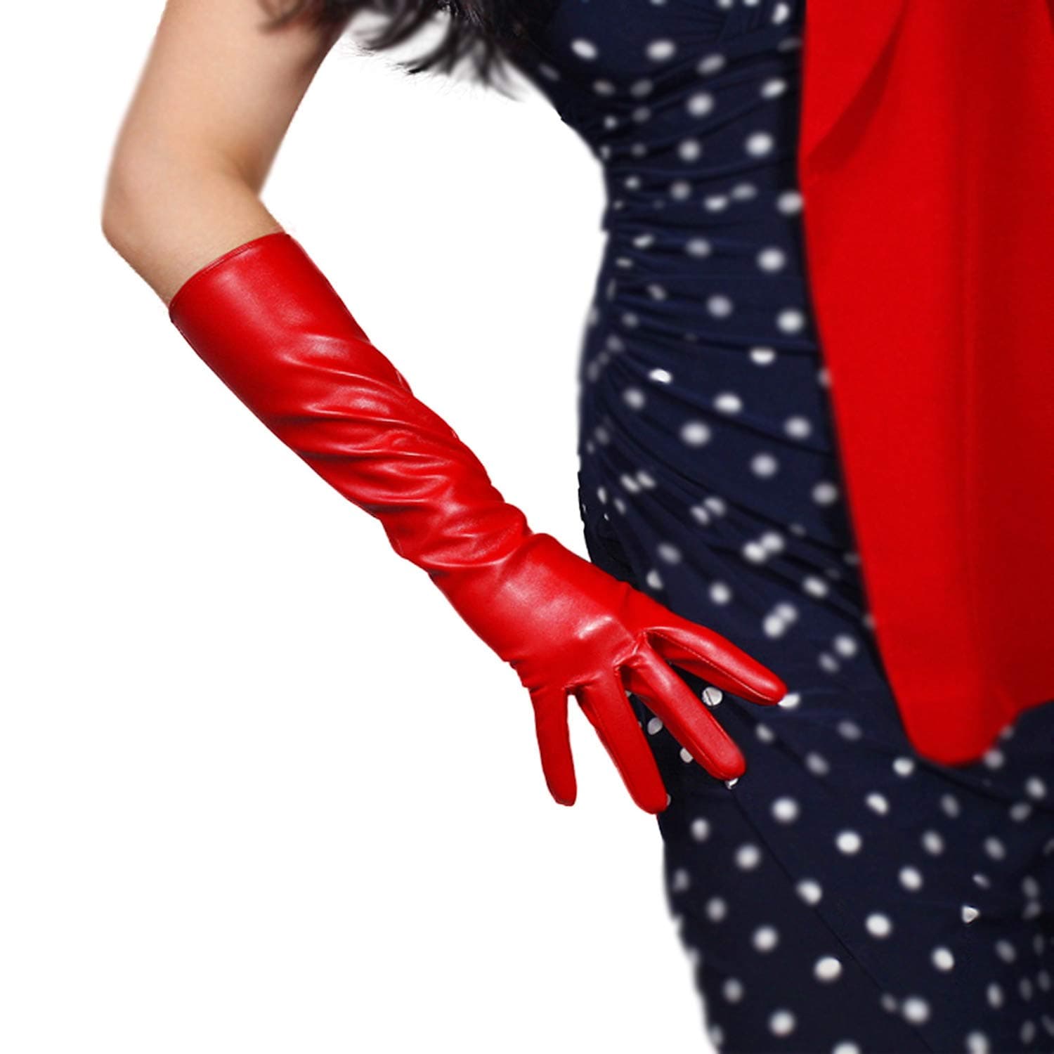 DooWayWomen Long Leather Gloves 16" Elbow Length Faux Lambskin Soft Dress Cocktail Party Gloves