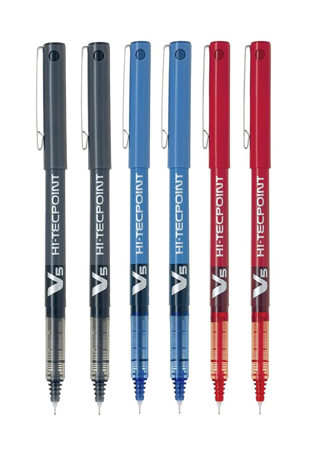 BX V5 Assorted Hi-Tecpoint Extra Fine Ballpoint Pen 0.5mm Nib Tip Line Of 0.3 Mm Width (Pack Of 3) 1 Blue '+ 1 Black + 1 Red