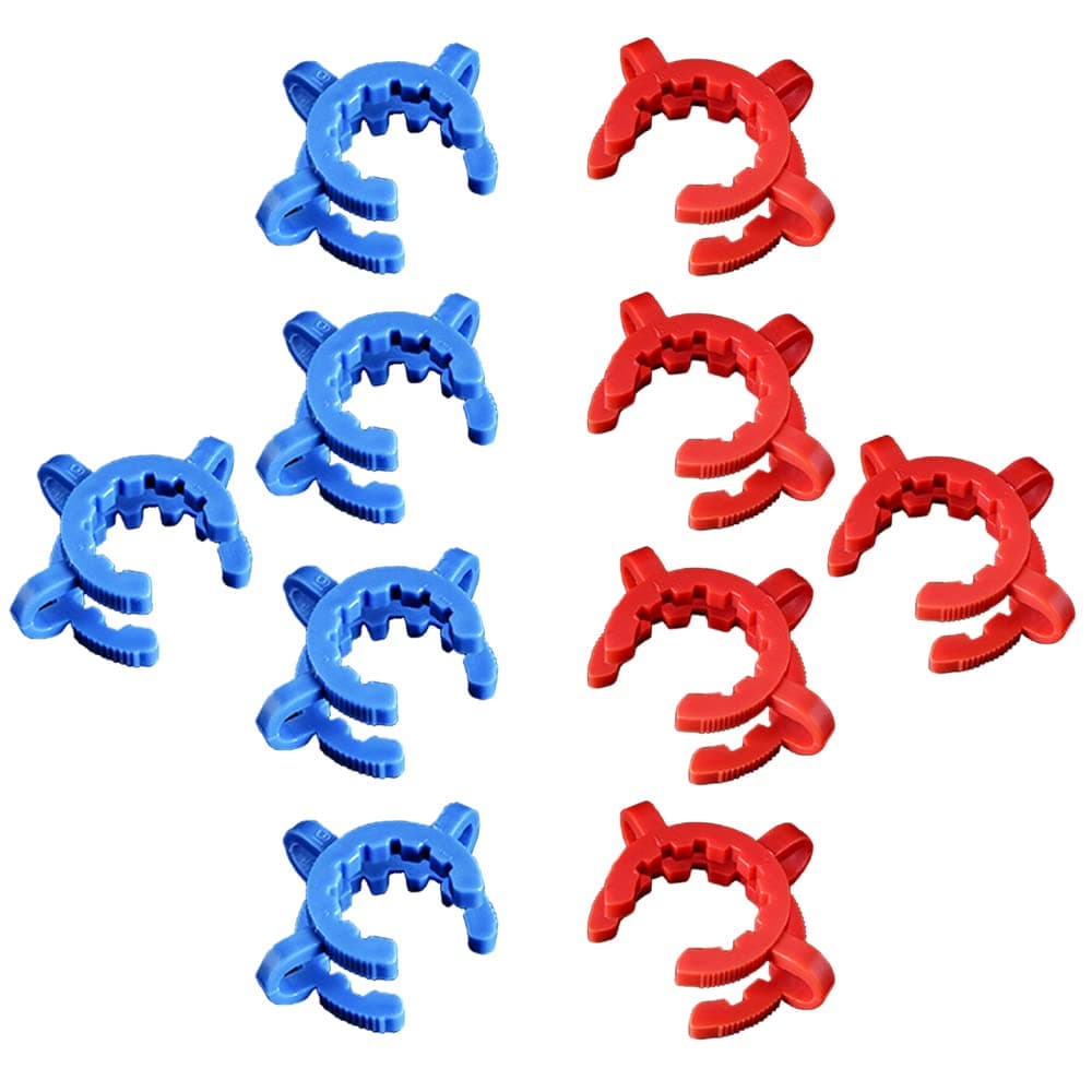 10pcs 19mm Plastic Joint Clips, Lab Keck Clamp, Lab Keck Clips for Glass Standard Conical Interface Clip Ground Glass Joint, Red & Blue