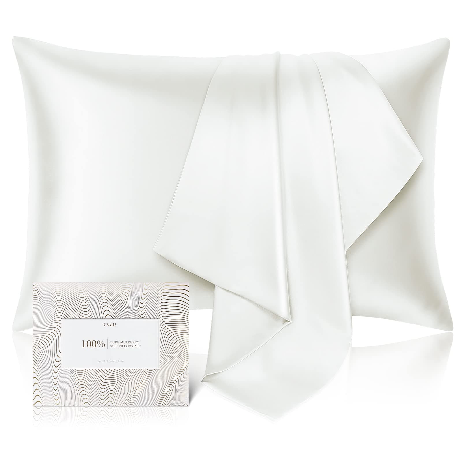 100% Pure Mulberry Silk Pillowcase for Hair and Skin - Allergen Resistant Dual Sides,600 Thread Count Silk Bed Pillow Cases with Hidden Zipper,1pc,Standard Size,Ivory