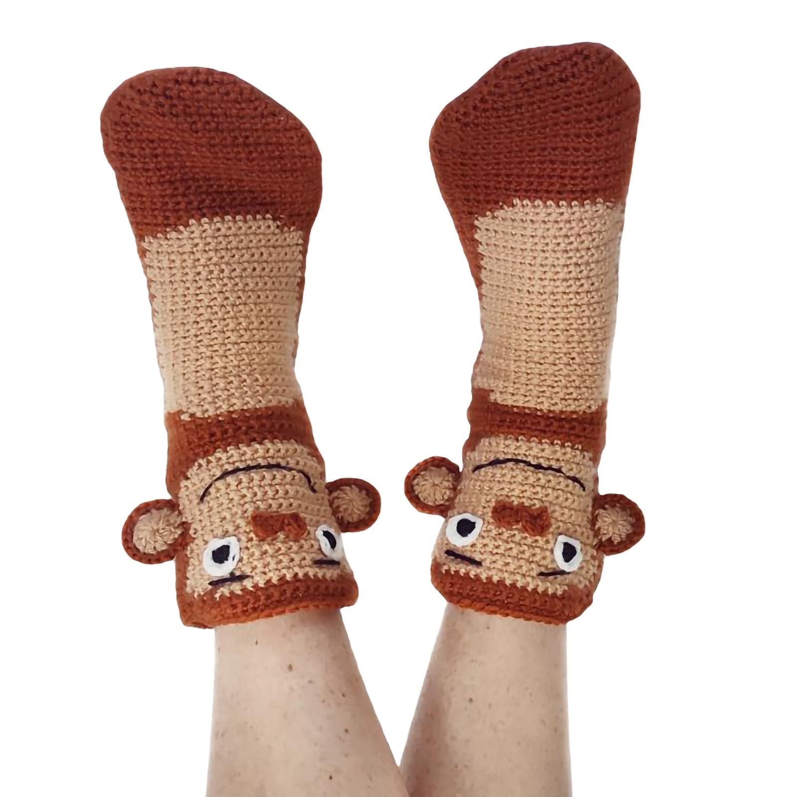 FrecoccialoFunny Socks Knitted Socks Dragon Crocodile Animal Socks Thick Knit Warm Floor Socks Whimsical Alligator Knitting Cuff Winter Warm Socks Thick Knit (Monkey, Adult),One Size