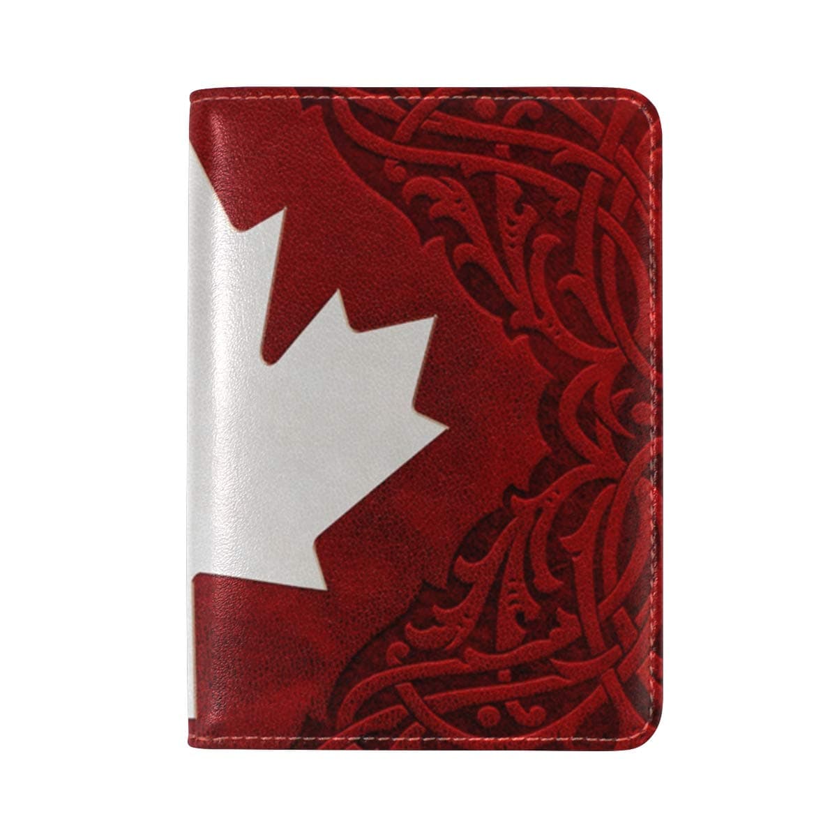 Vintage Ornamental Canadian Maple Leaf Genuine Leather UAS Passport Holder Cover Travel Case