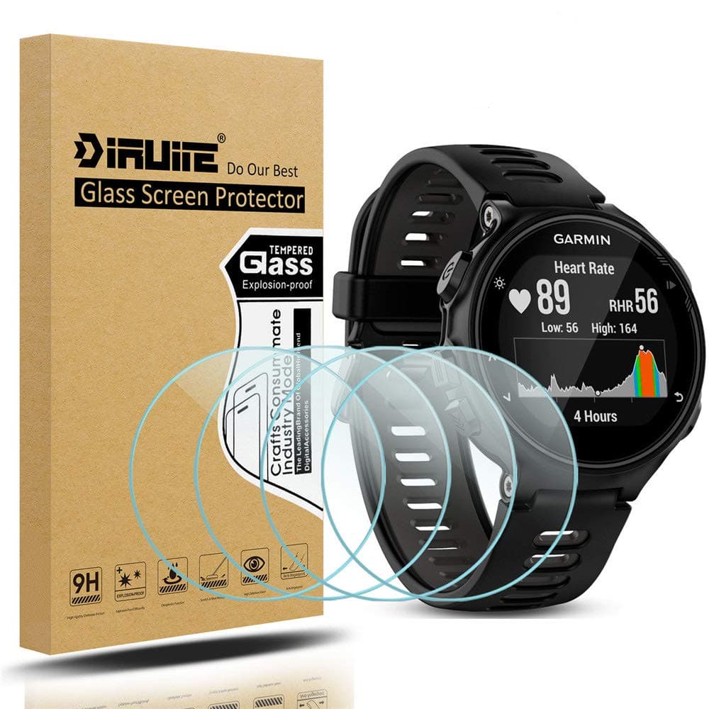 Diruite 4-Pack for Garmin Forerunner 735xt Screen Protector Tempered Glass for Forerunner 735xt [2.5D 9H Hardness] [Anti-Scratch] [Bubble-Free] - Permanent Warranty Replacement