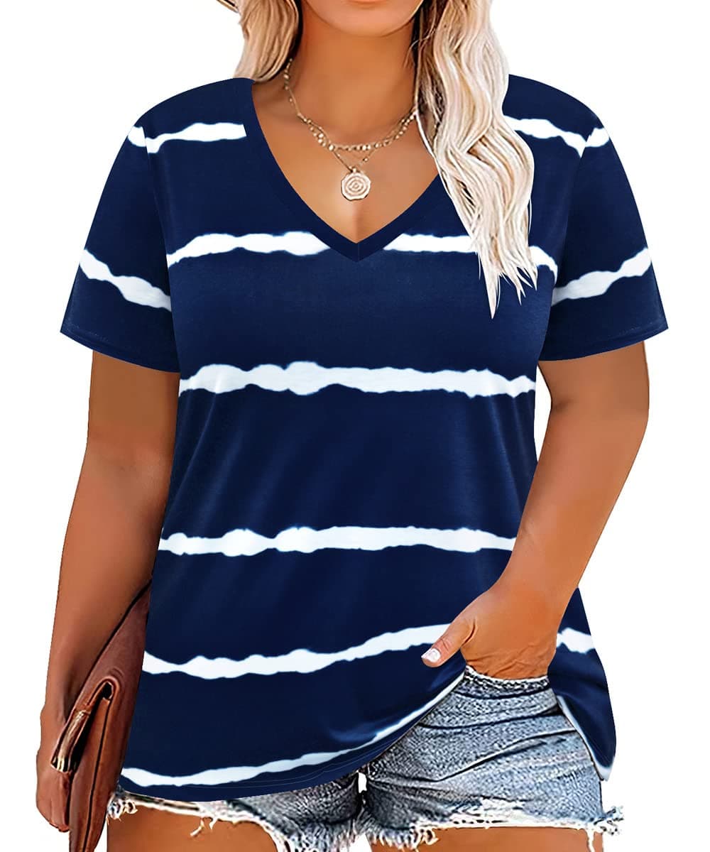 CARCOSWomens Plus Size Tops Short Sleeve Shirts V Neck Tunic Floral/Aniaml Blouses XL-5X