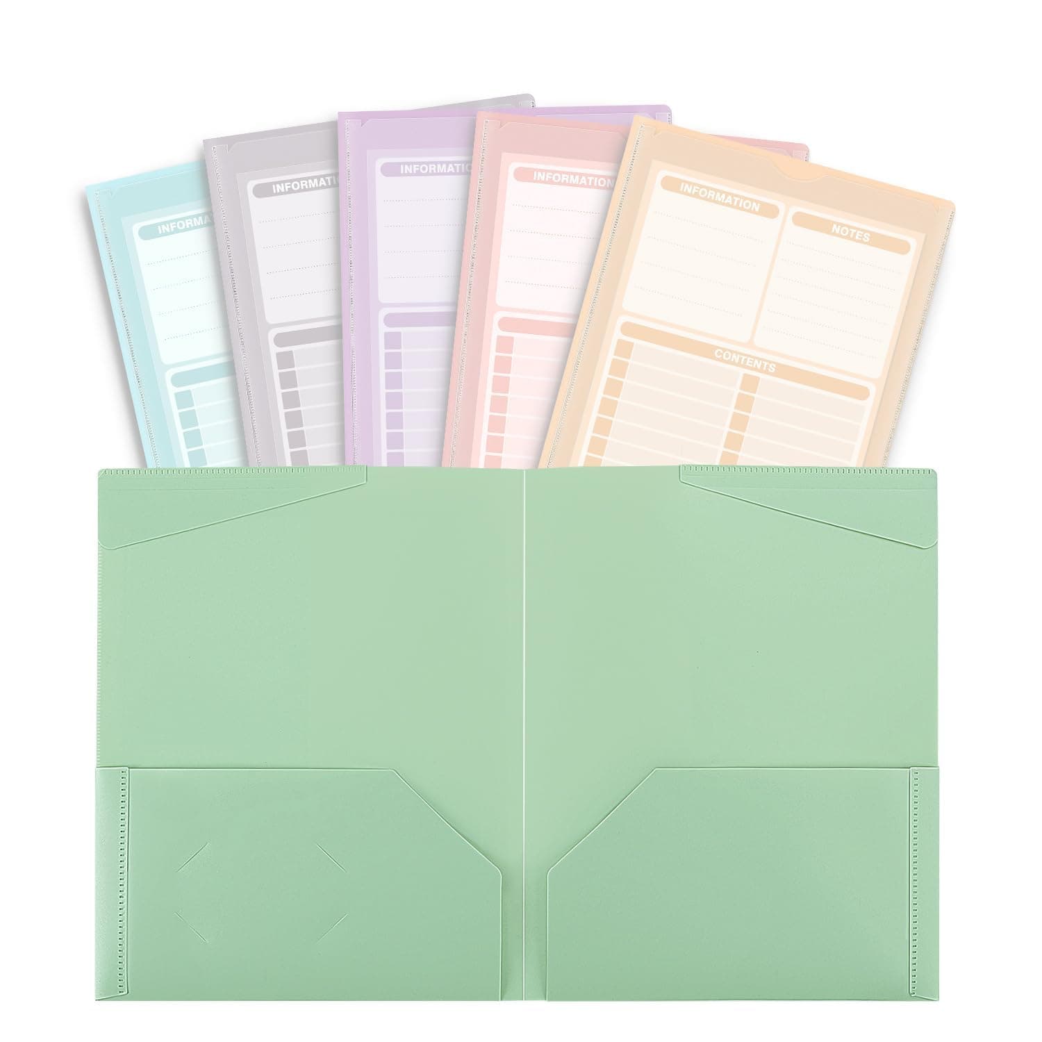 SKYDUE Plastic Folders with Clear Front Pocket, 2 Pocket Folders Fit Letter Size Paper, Muted Pastel Colors File Folders，Back to School Supplies, 6 pcs