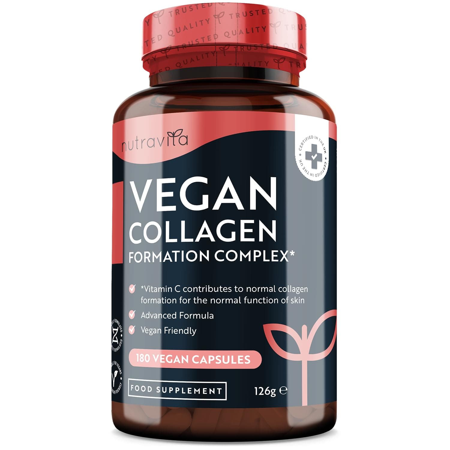 Vegan Collagen 1000mg Advanced Superfood Blend - 180 Capsules (3 Month Supply) - Vegan Collagen Alternative with Zinc, Vitamin E & Vitamin C - Normal Skin Pigmentation - Made in The UK by Nutravita