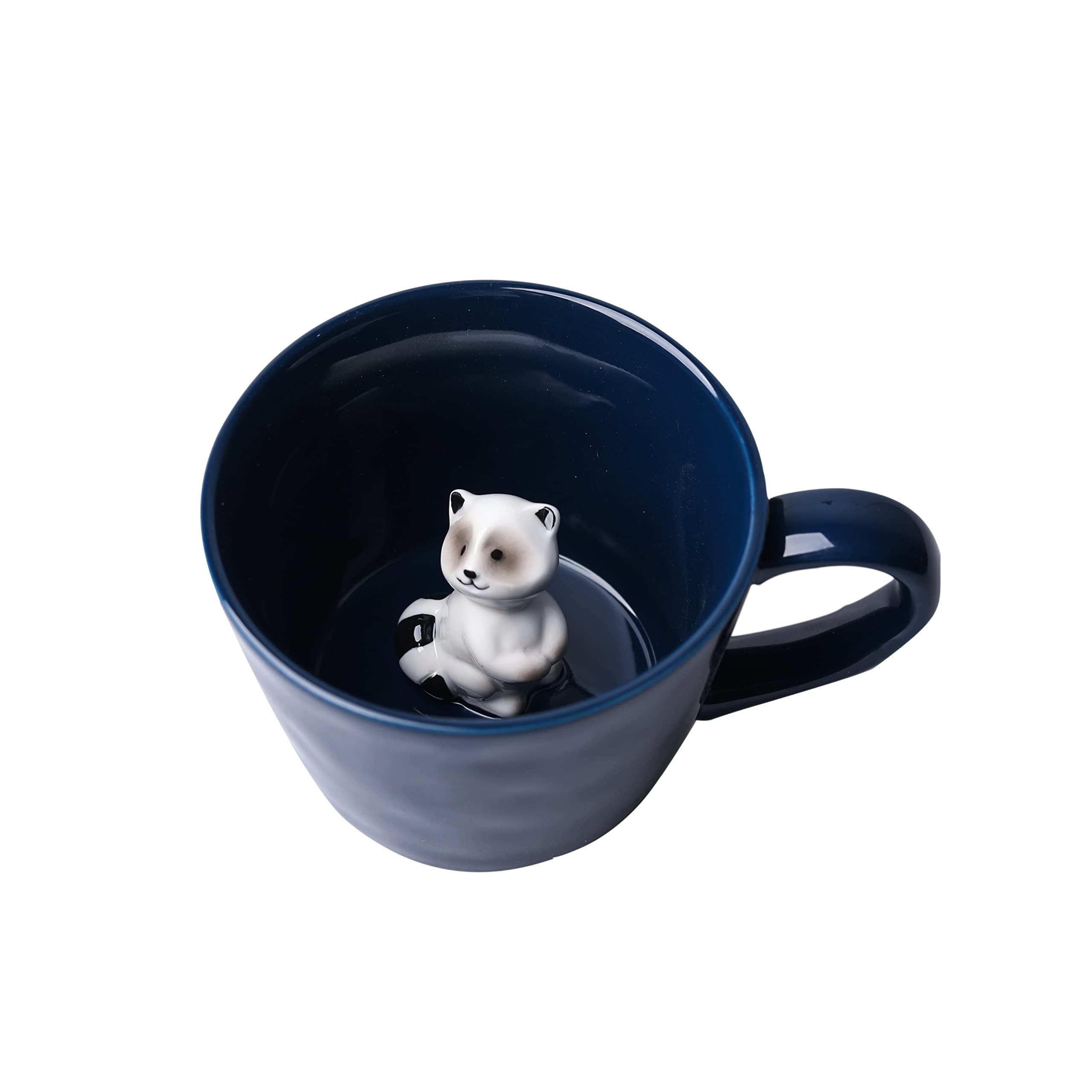 DIHOclub Racoon Ceramic Cup Hidden 3D Animal Inside Mug,Cute Cartoon Handmade Figurine Mugs,Holiday and Birthday Gift for Coffee Milk Tea Lovers,12 OZ(Dark Blue)