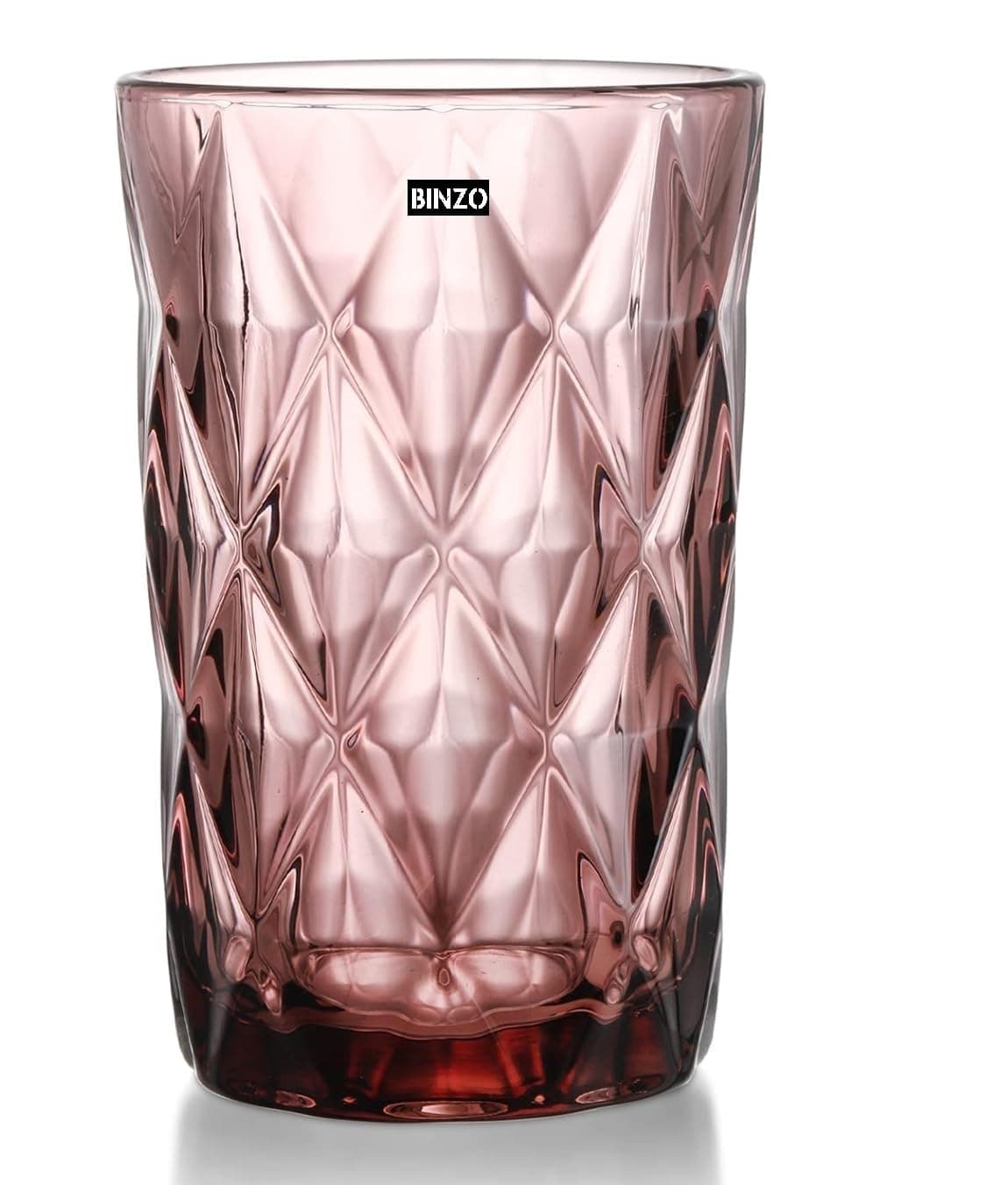 BINZOColor Water Glasses, Set of 6, 400 ml, Textured Purple Highball Colored Glassware, Drinking Tumbler Glass For Juice, Drinks, Home, Kitchen, Beverage, Gift (Purple, Long, 400 ml, Set of 6)