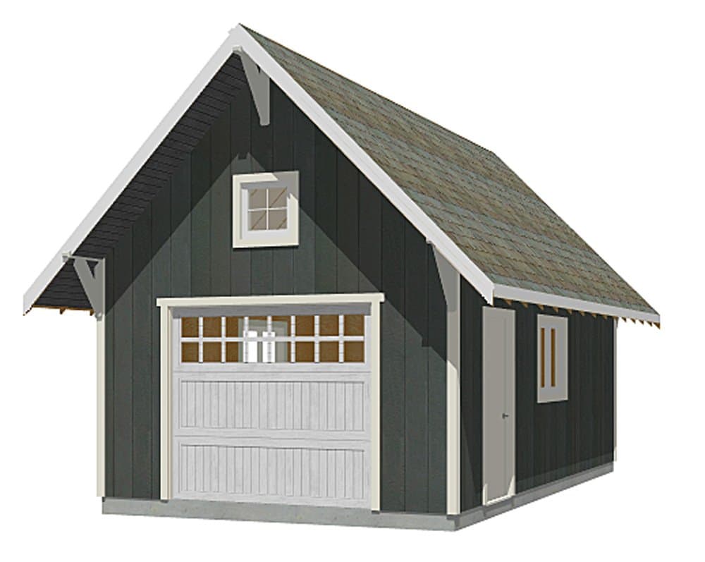 Garage Plans : 1 Car Steep Roof Plan - 336-5 - 14' x 24' - one car - by Behm Design