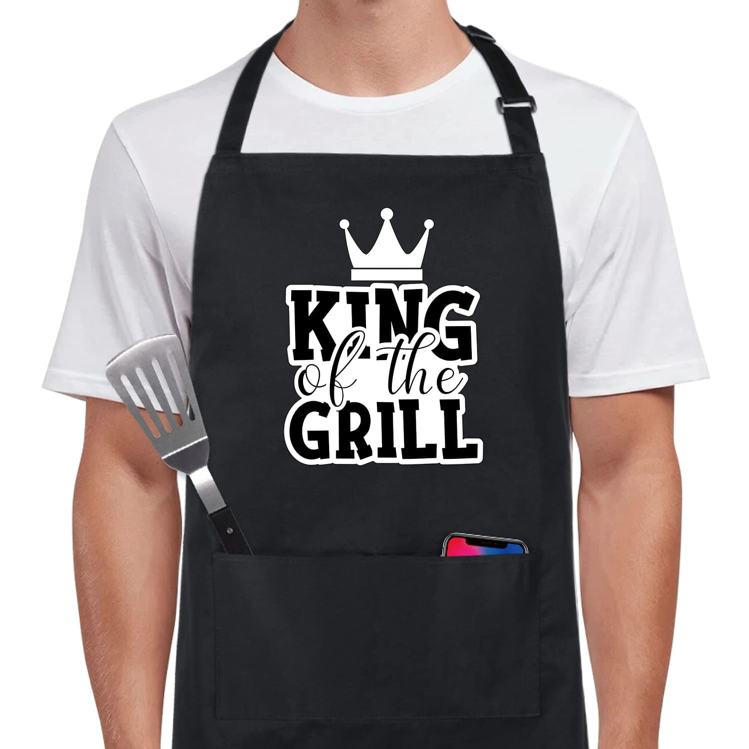 Xornis 100% Cotton Funny Apron with 2 Pockets for Men Women BBQ Grilling Adjustable Bib Black Aprons Gifts Cooking Kitchen