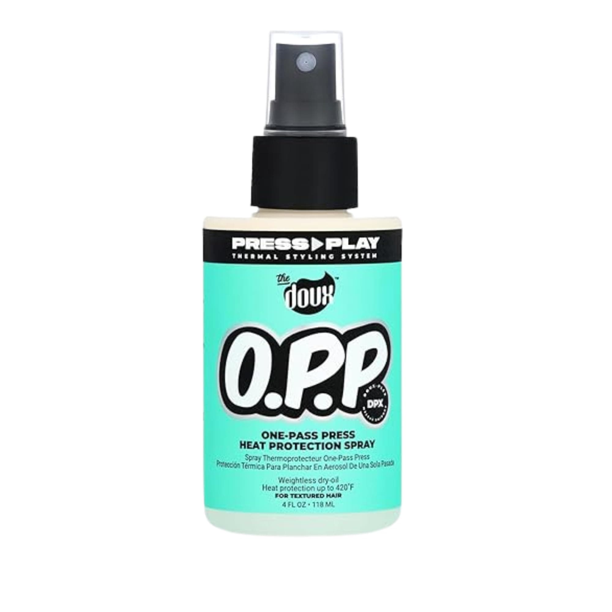 The Doux O.P.P. ONE‑PASS PRESS Heat Protection Spray for Hair – Thermal Protector with Jojoba Oil, Aloe & Pineapple – Anti‑Frizz Straightening Spray for Curly Hair & Silk Press Styles, 4 oz