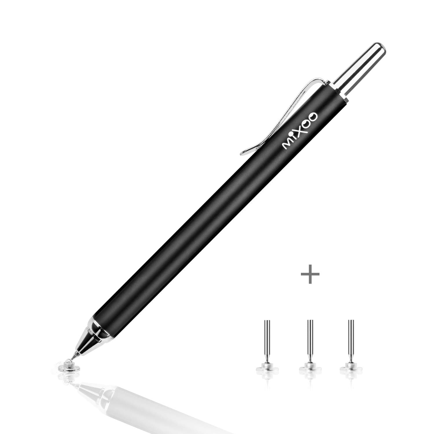Mixoo Retractable Precision Stylus Pen - Universal Capacitive Stylus with 3 Replacement Disc Tips Drawing Handwriting for iPad iPhone Samsung Galaxy Tablet and Other Touch Screen Devices (Black)