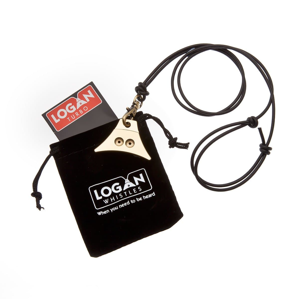 Logan Turbo Brass Sheepdog Whistle (Whistle and leather cord lanyard)