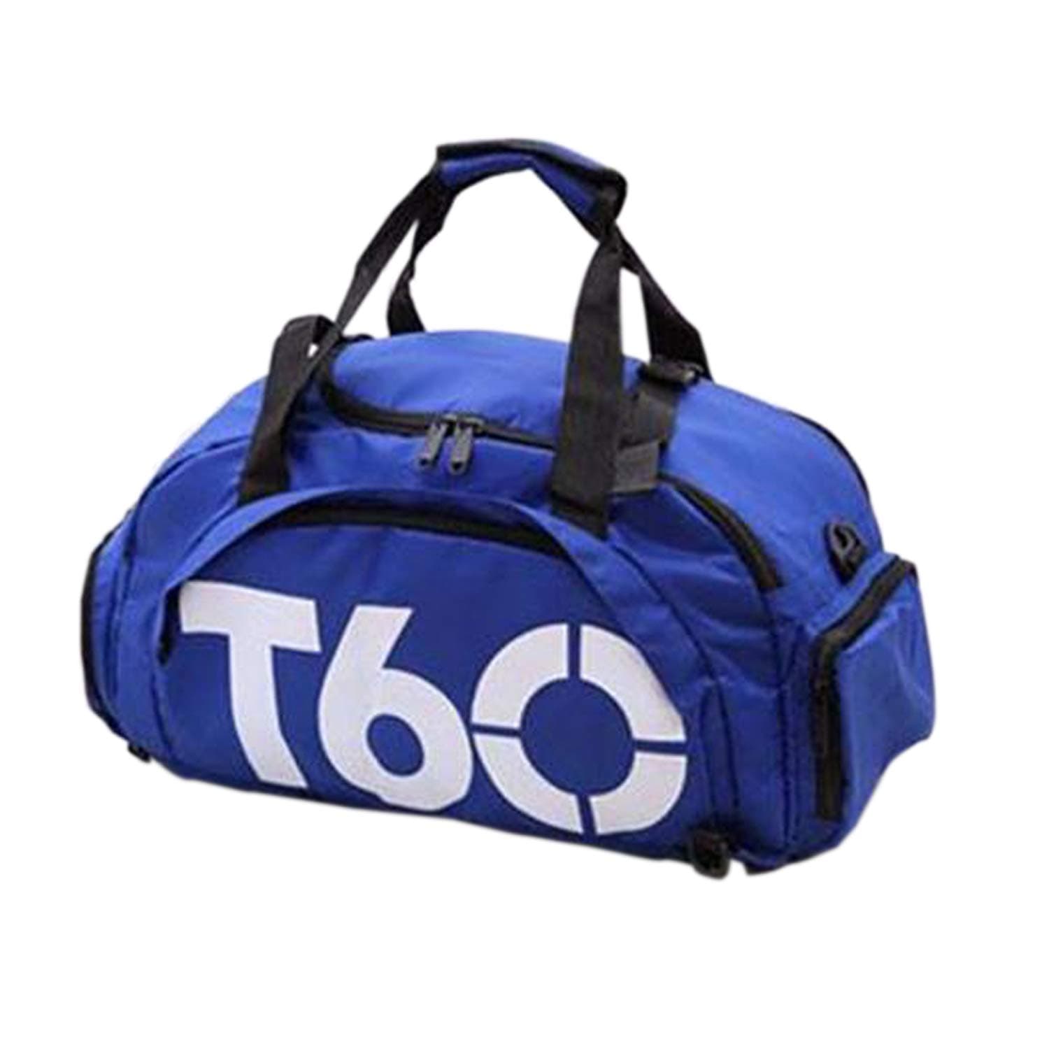 T60 Sports Duffels Backpacks Gym Bags Waterproof - Travel Duffel Bag with Shoes Compartment for Men and Women, Fitness, Yoga (Blue White)