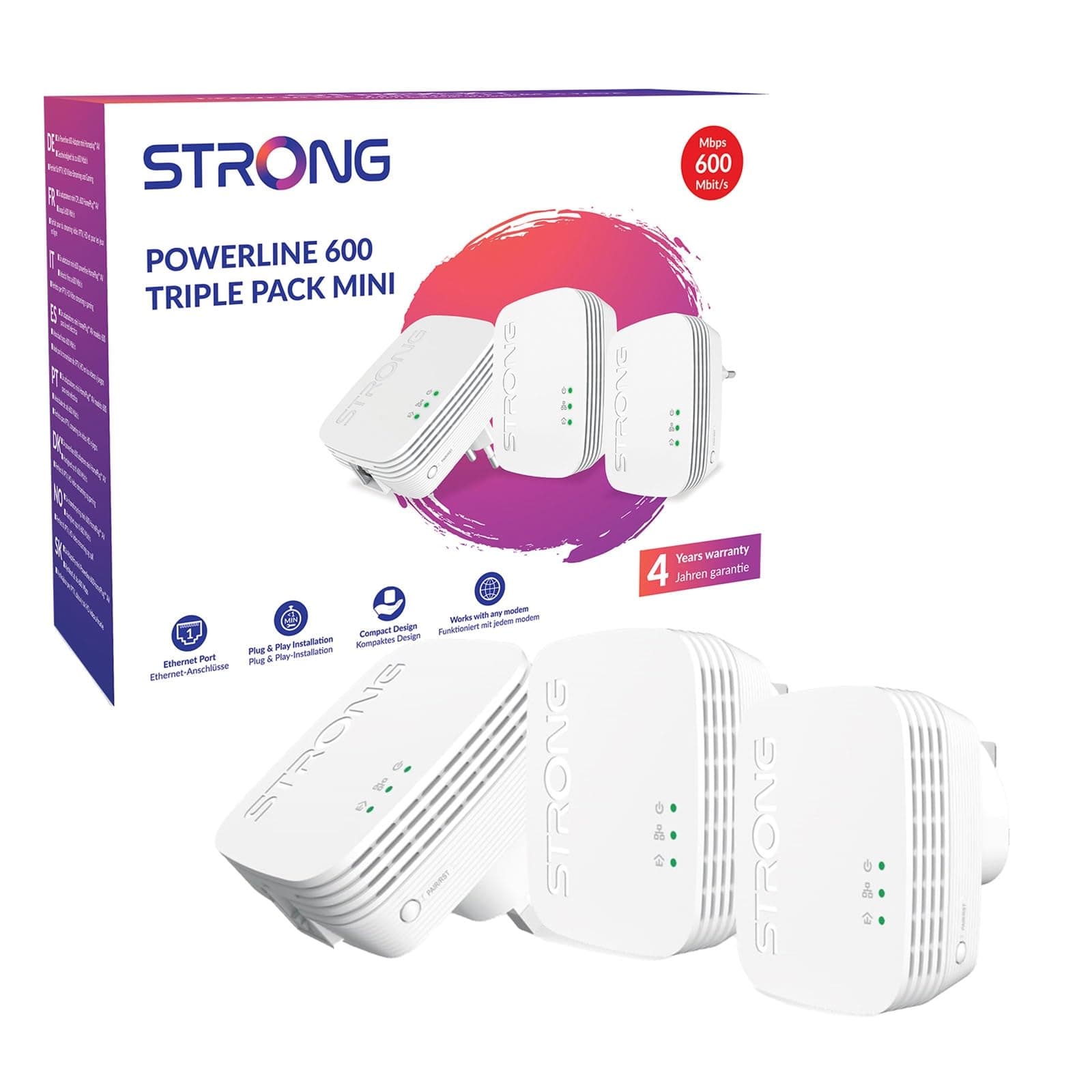 STRONG AV600 Powerline Adapter Kit, HomePlug AV2 Powerline Ethernet Extender, Plug & Play, One-Button Security, Power Saving Mode