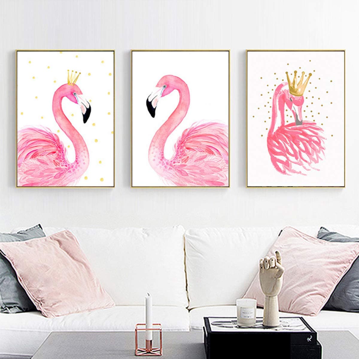 3 Pieces Pink Flamingos Paintings Picture Prints on Canvas Walls Decoration, Modern Wall Paintings for Kid's Room Pincess Bedroom Home Office Decor Wall Art (Unframed,15.7x19.7 inch)