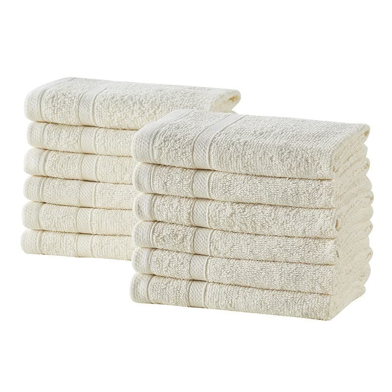 Clorox Bleach Friendly, Quick Dry, 100% Cotton Washcloths (12" L x 12" W), Highly Absorbent, Light Weight, Easy to Wash (12 Pack, Ivory)