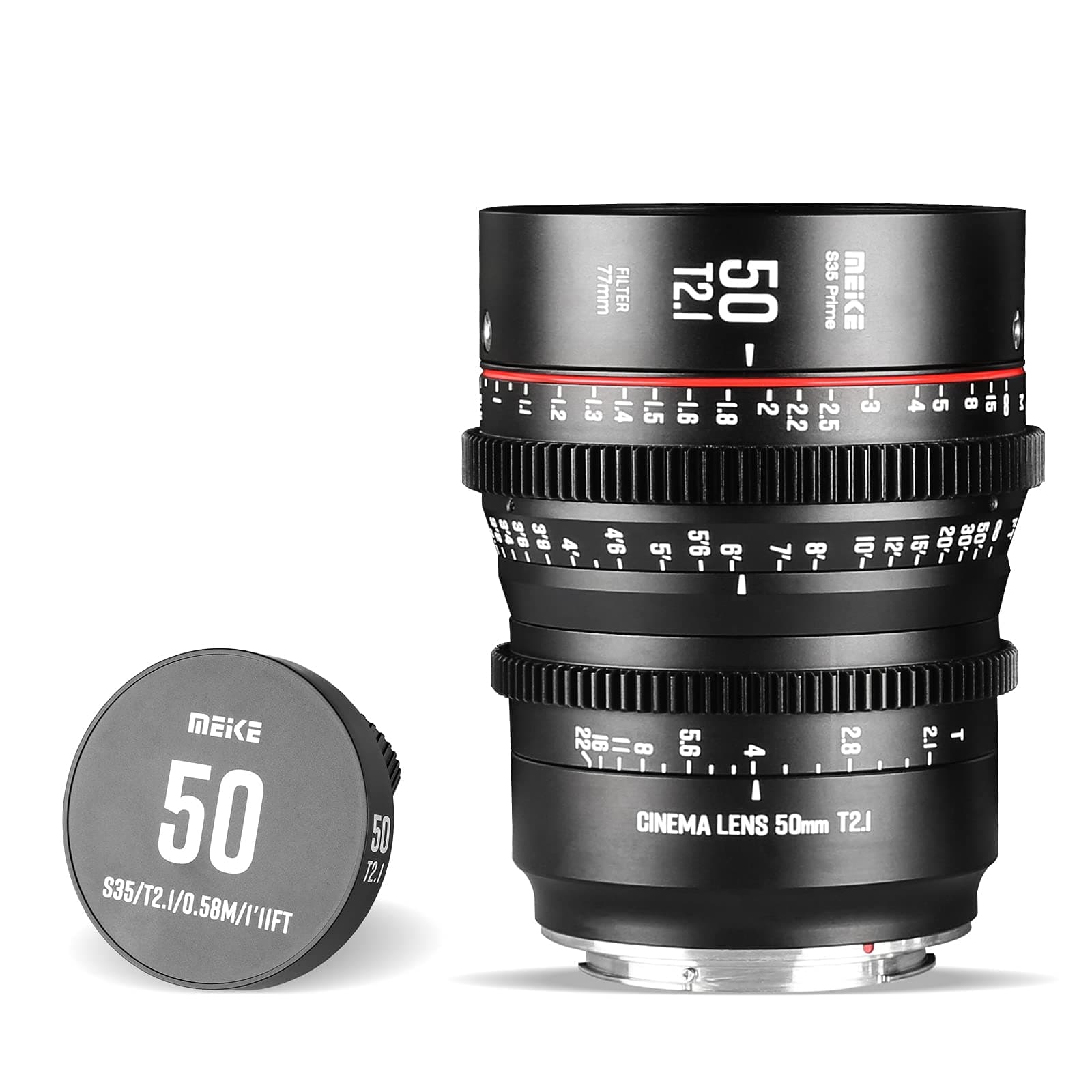 Meike 50mm T2.1 Super 35 Prime Manual Focus Cinema Lens for EF-Mount Cine Camera Compatible with Canon C200 C300 II, RED Komodo, BMPCC 6K, Z CAM E2-S6 BMPCC 6K Pro