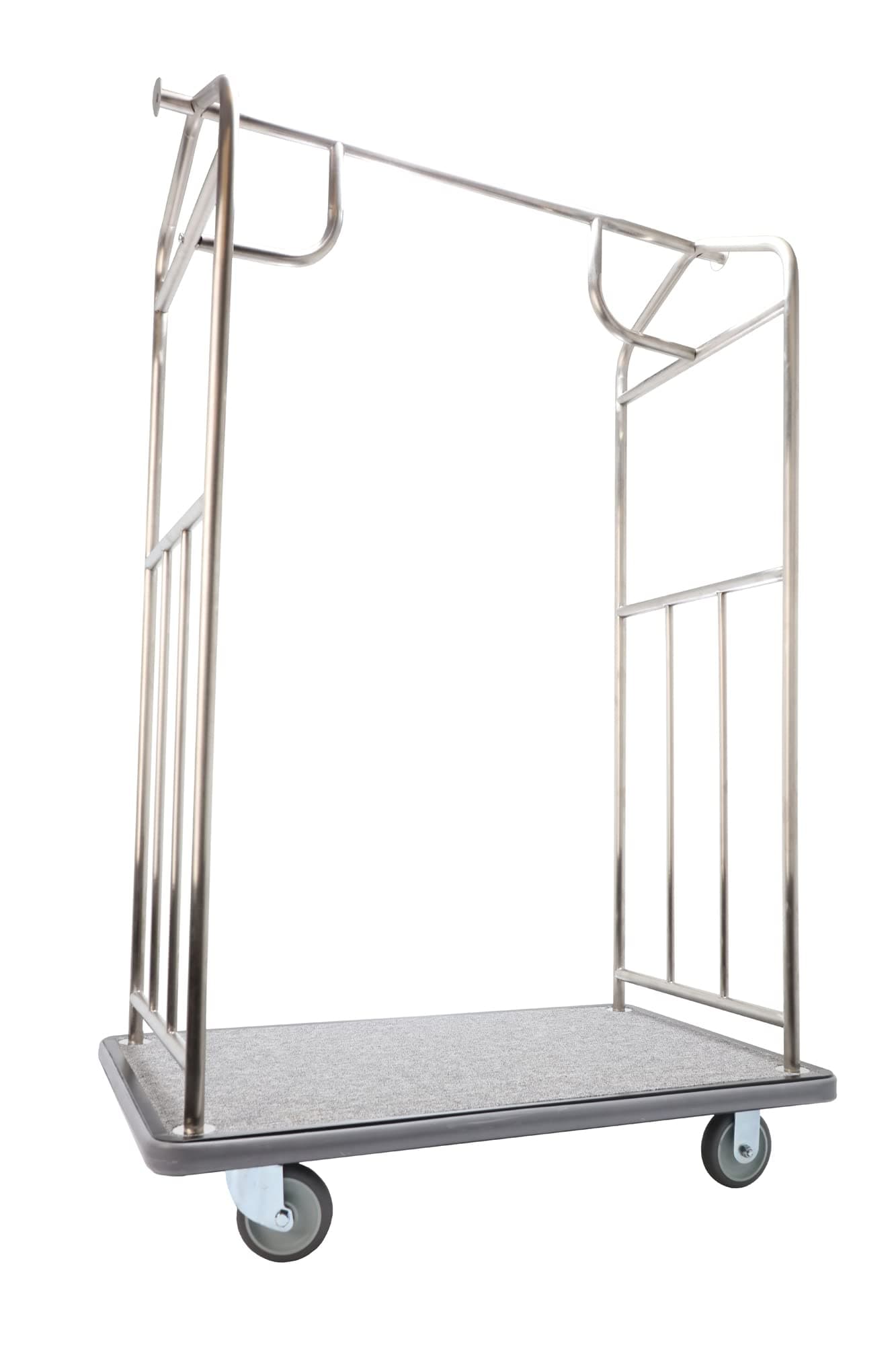 Brushed Stainless Steel Luggage Cart – 800lb Capacity – Bellman Cart w/ 5” Rubber Wheels, for Hotel, Resorts, Condos, Commercial Use (Value Valet Series)