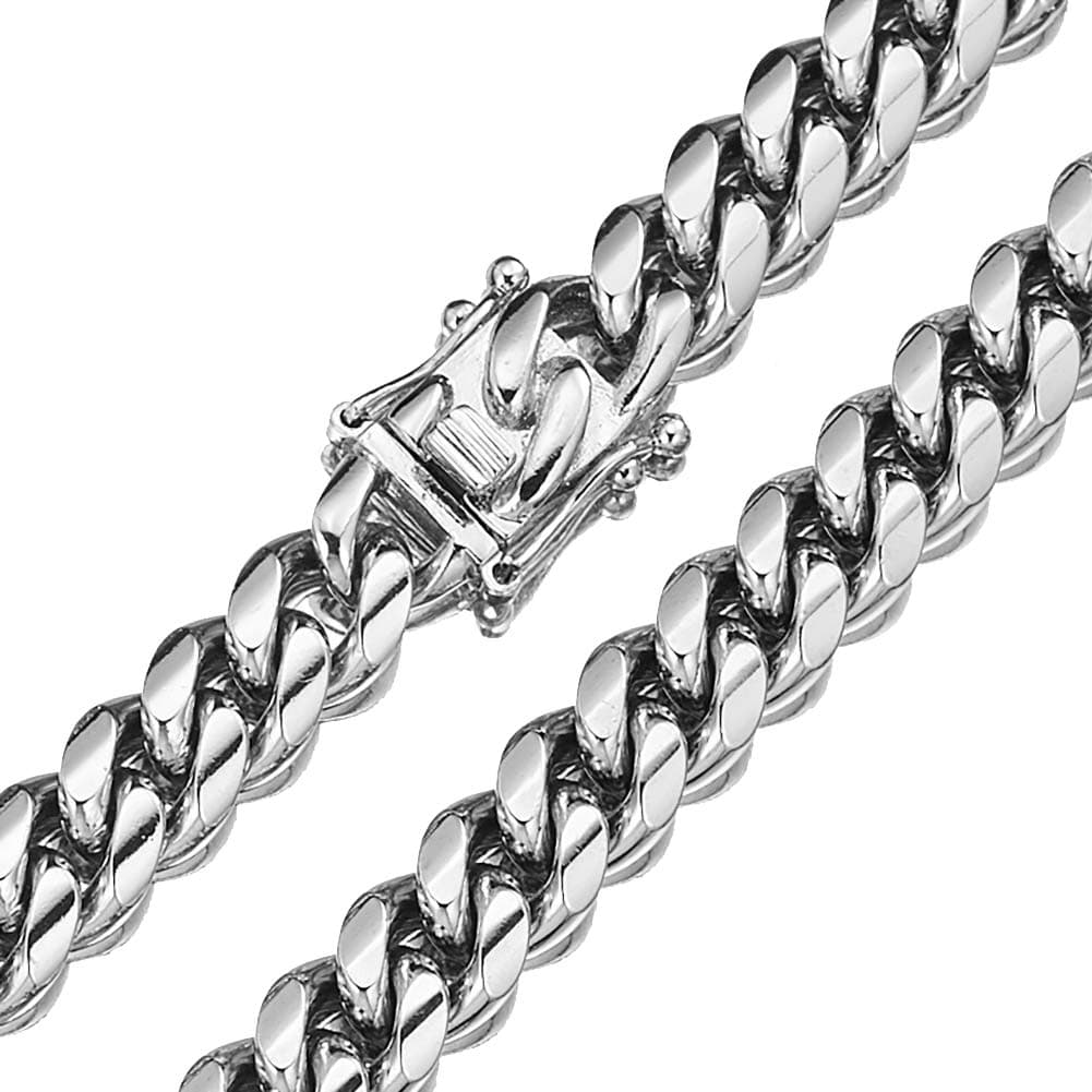 Jewelry Kingdom 1 Mens Necklace High Polished, Silver Chain Miami Cuban Link Chain 12MM for Men's Jewelry, Necklace for Women, 316L Stainless Steel(Bracelet, 8")