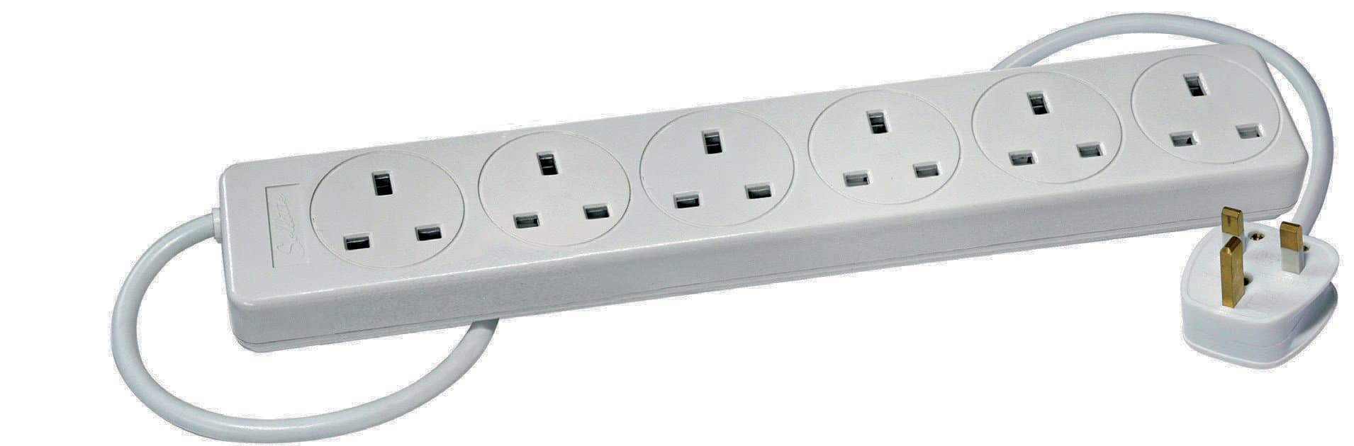 MGX-W6U, 6 way surge protection,1.5m extension lead, multi-strip 6 world sockets, 13A UK plug