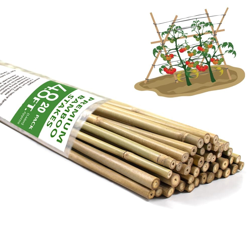 Bamboo Stakes,4.8FT Natural Bamboo Garden Stakes, 20Pcs Bamboo Plant Stakes,Bamboo Sticks for Tomato,Beans,Vegetable and Climbing Plants