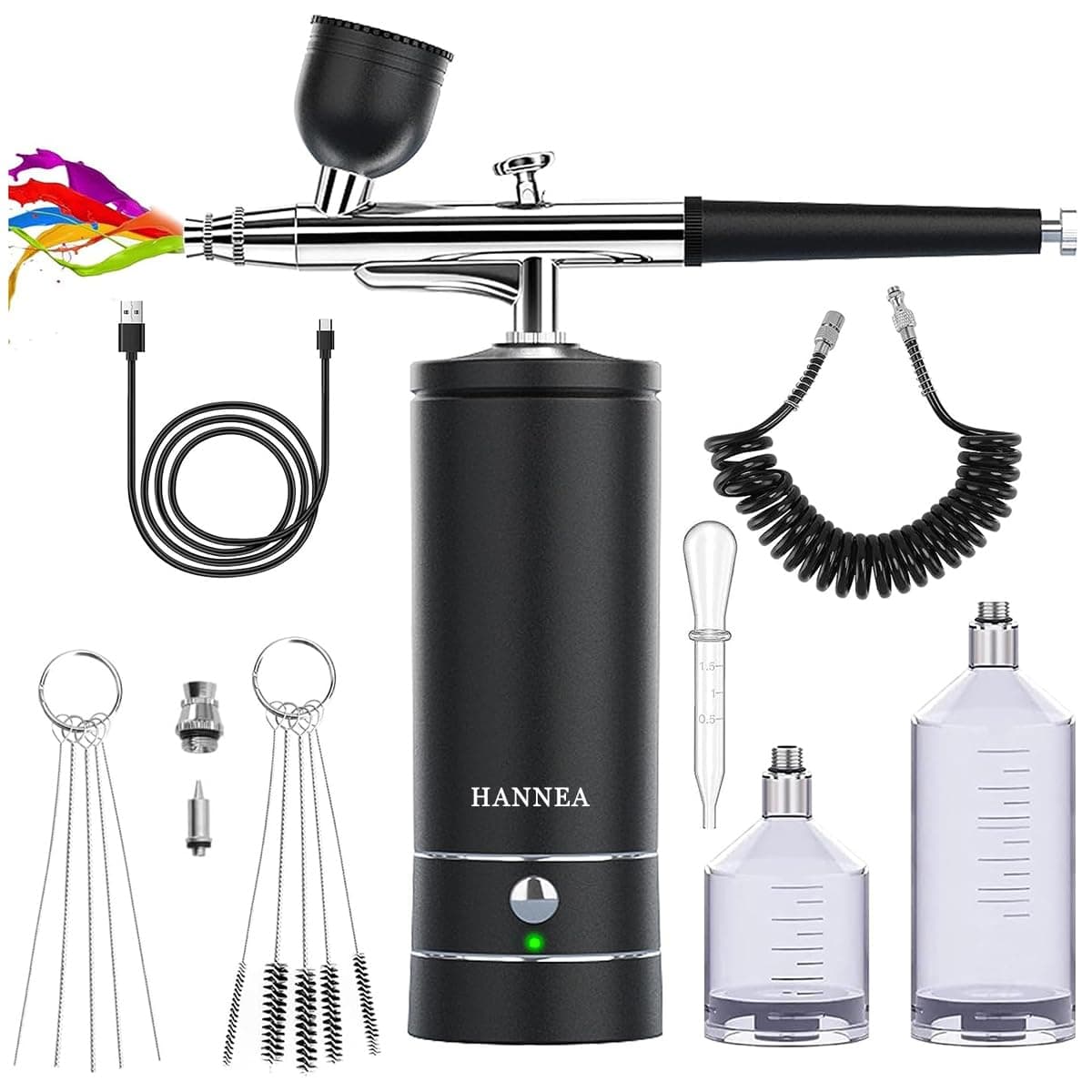 Airbrush-Kit Rechargeable Cordless Airbrush Compressor - Auto Handheld Airbrush Gun, Airbrush Set Portable Wireless Air Brush for Barber, Nail Art, Cake Decor, Makeup, Model Painting(Black)