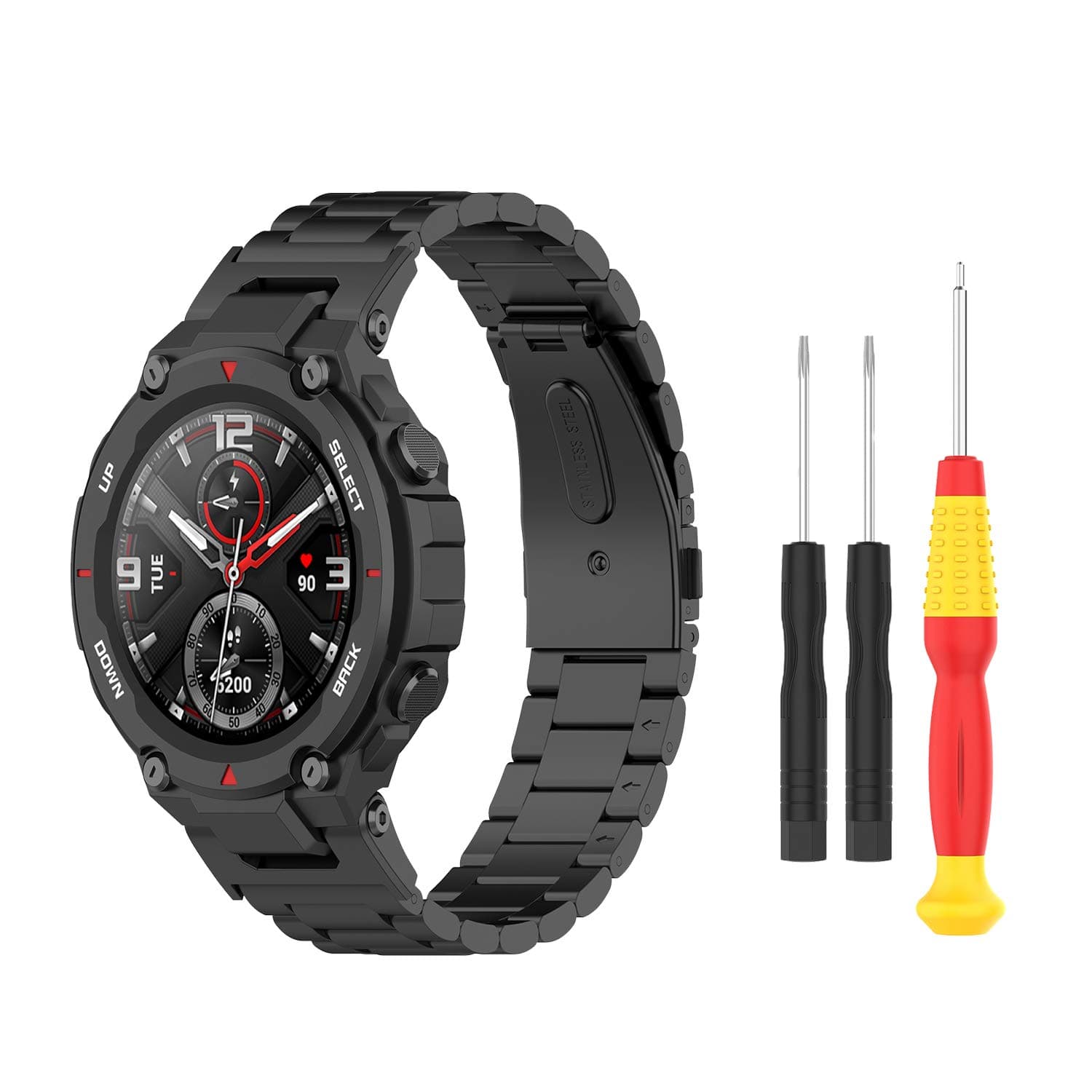 TenCloud Bands Compatible with Amazfit T-Rex Pro Smartwatch Solid Stainless Steel Wristband Metal Watch Band