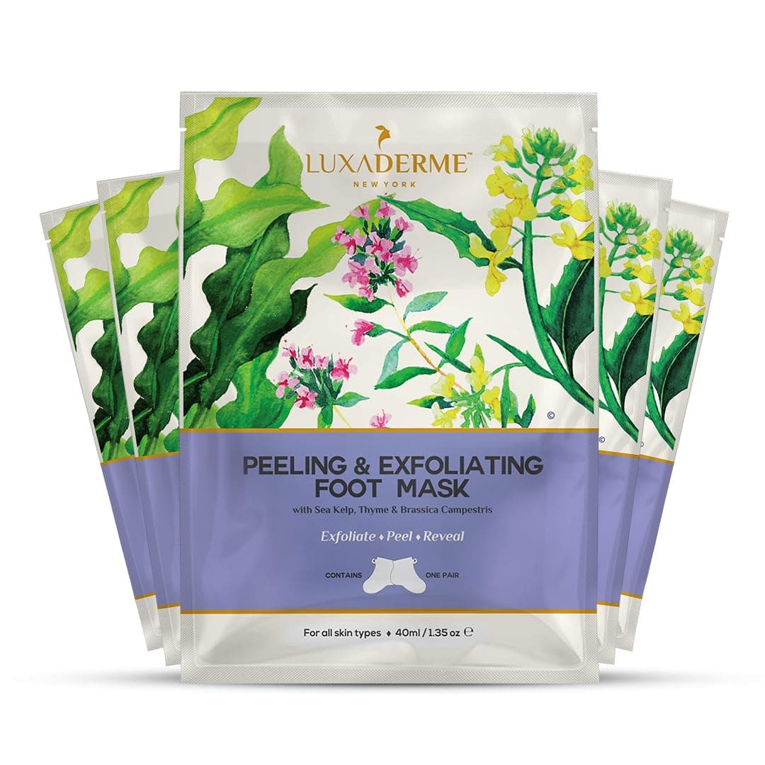 LuxaDerme Peeling and Exfoliating Foot Mask with Sea Kelp, Thyme and Brassica Campestris, 40ml - Pack of 5