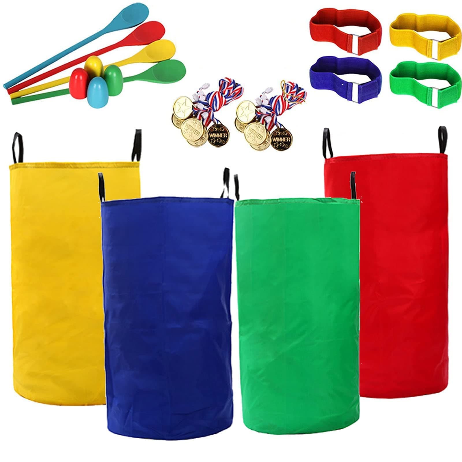 22 Pcs Outdoor Games for Kids, Potato Sack Race Bags for Kids Adults, Egg Spoon Relay Game,3 Legged Race Bands, Carnival Games for Family Backyard Party Birthday Party Outside Lawn Games (A)