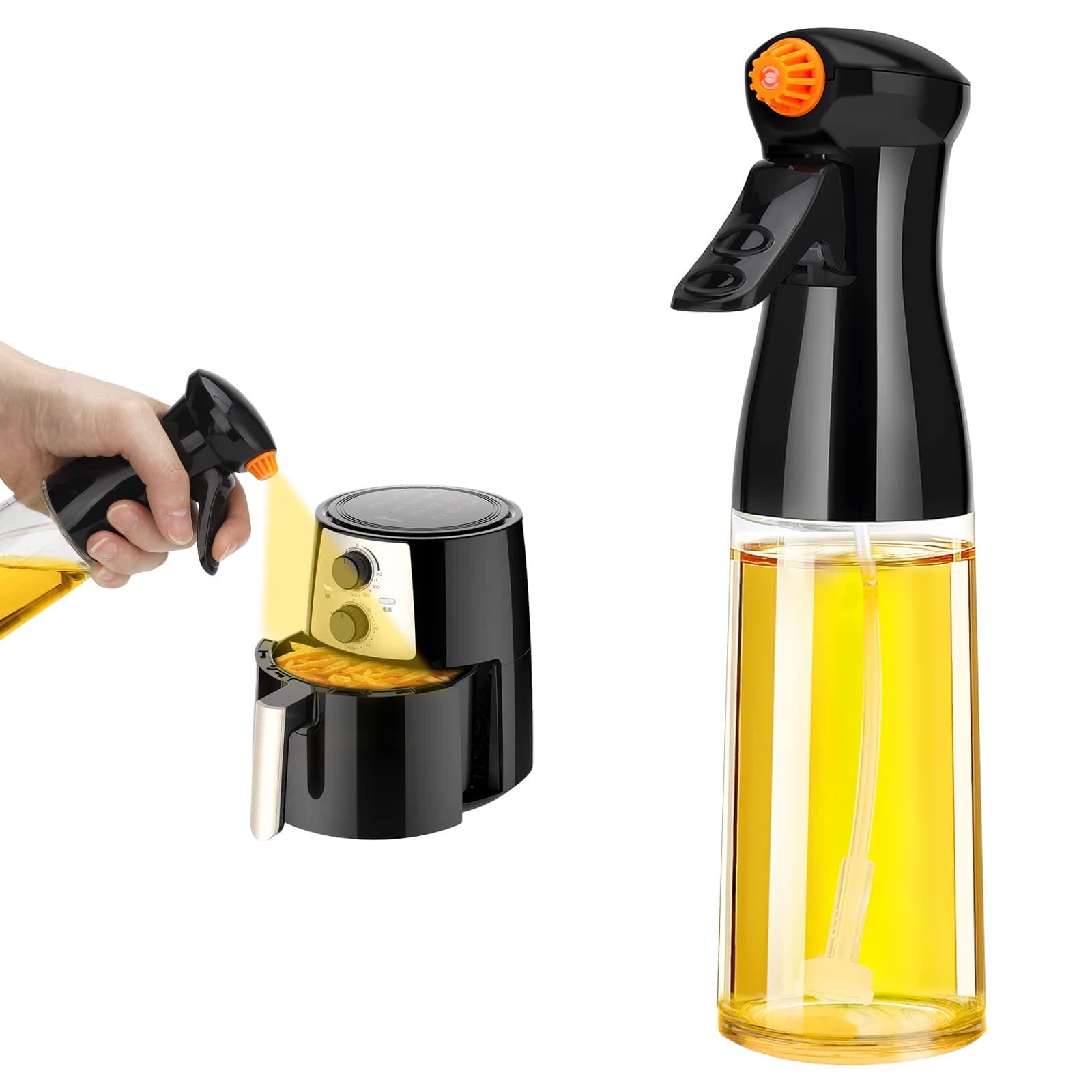 Oil Sprayer for Cooking - 210ml Glass Olive Oil Dispenser Bottle Spray Mister-Reusable Food Grade Oil Vinegar Spritzer Sprayer Bottles,kitchen Gadgets Accessories for Air Fryer,BBQ (Orange)