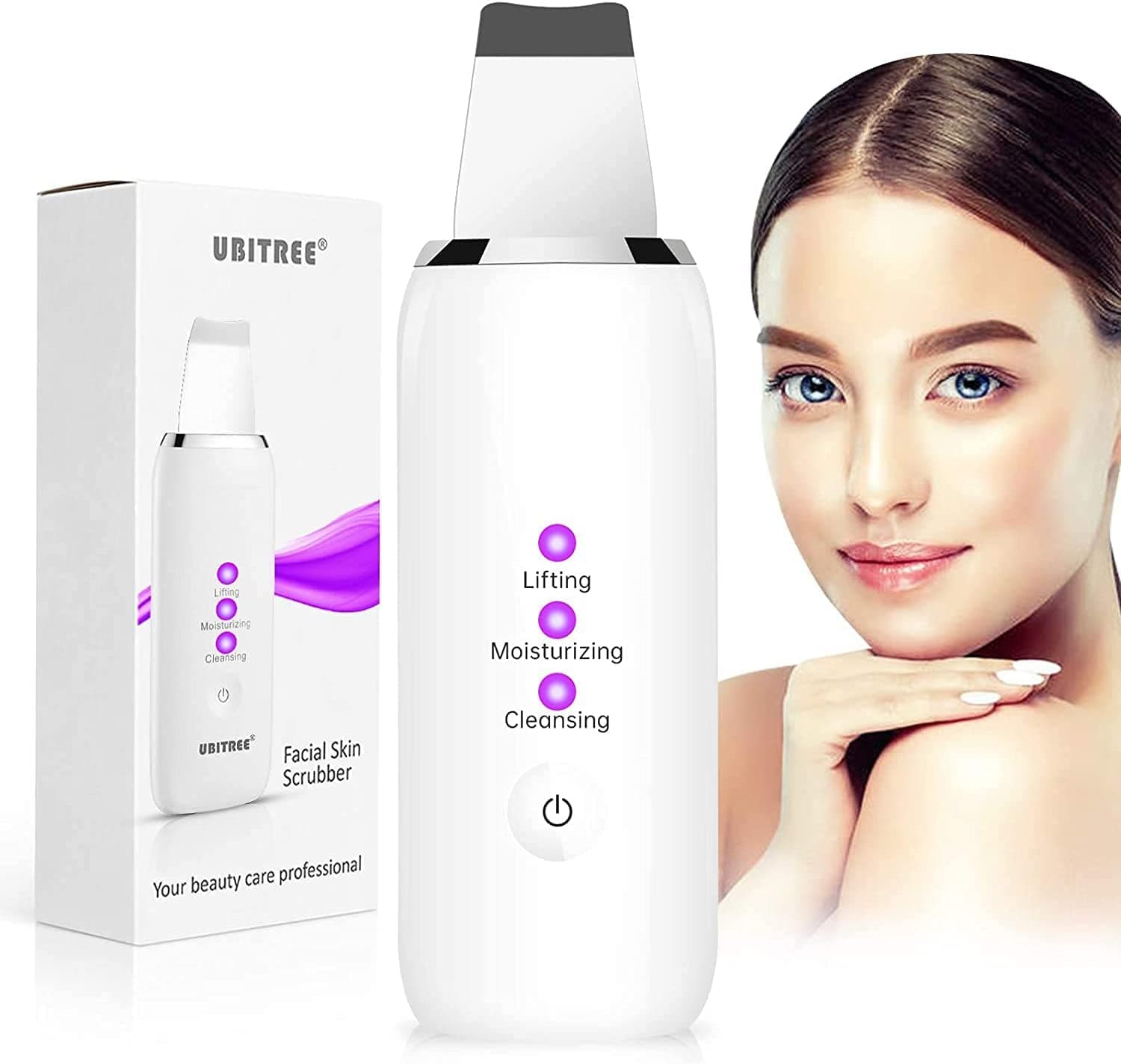 UbitreeFacial Skin Scrubber, Ultrasonic Face Cleanser, Blackhead Remover for Pores Cleaning, Exfoliating, Wrinkle, Extract Pimple Acne, Face Care