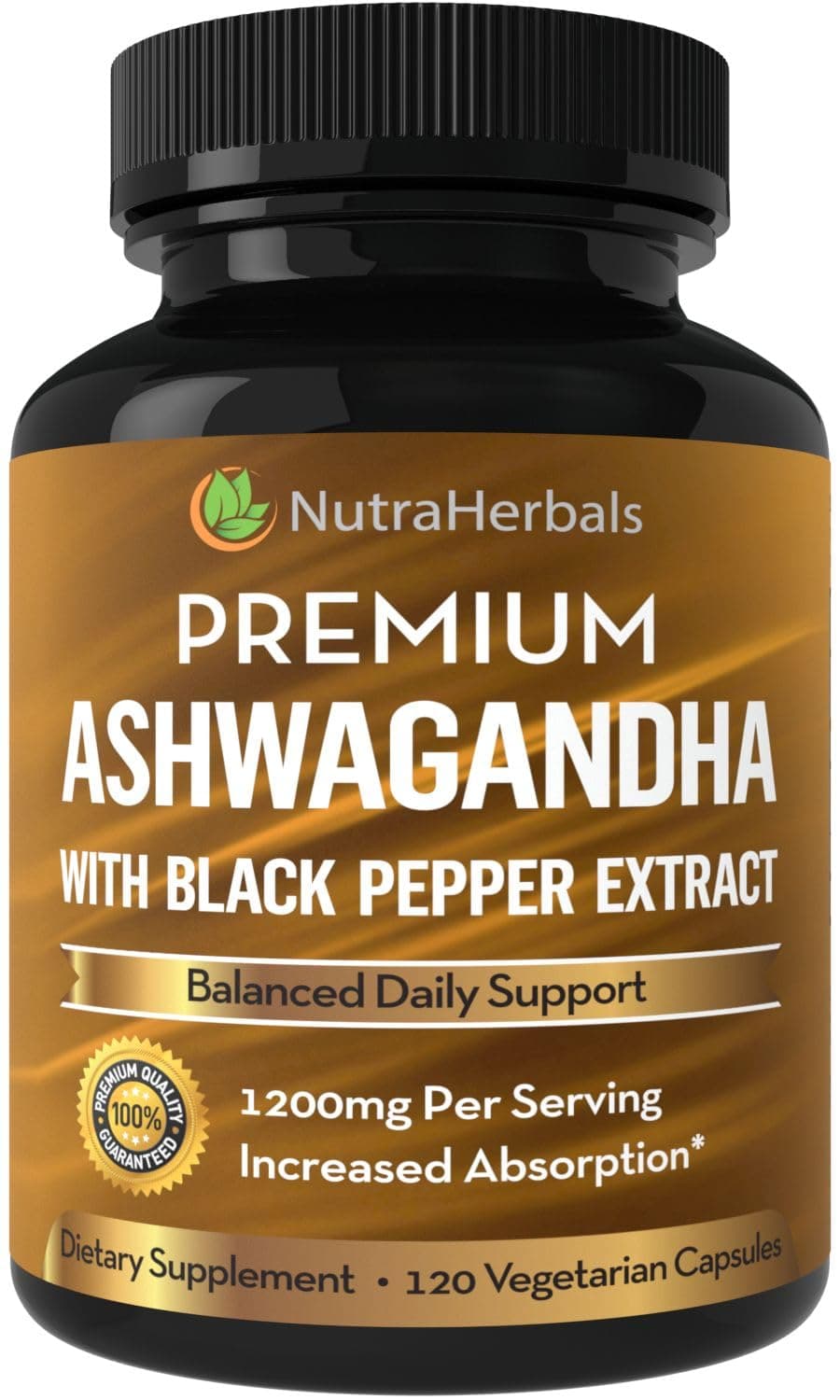 Ashwagandha Supplement Made with Premium Ashwaganda Root Powder 1200mg with Black Pepper Extract for Increased Absorption - 120 Capsules