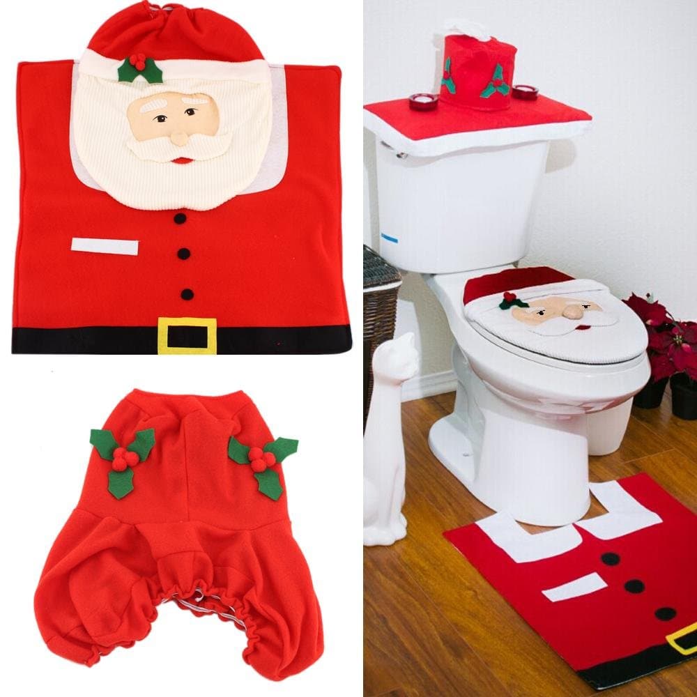 YARUIE New Hot Happy Santa Toilet Seat Cover and Rug Bathroom Set Christmas Decorations