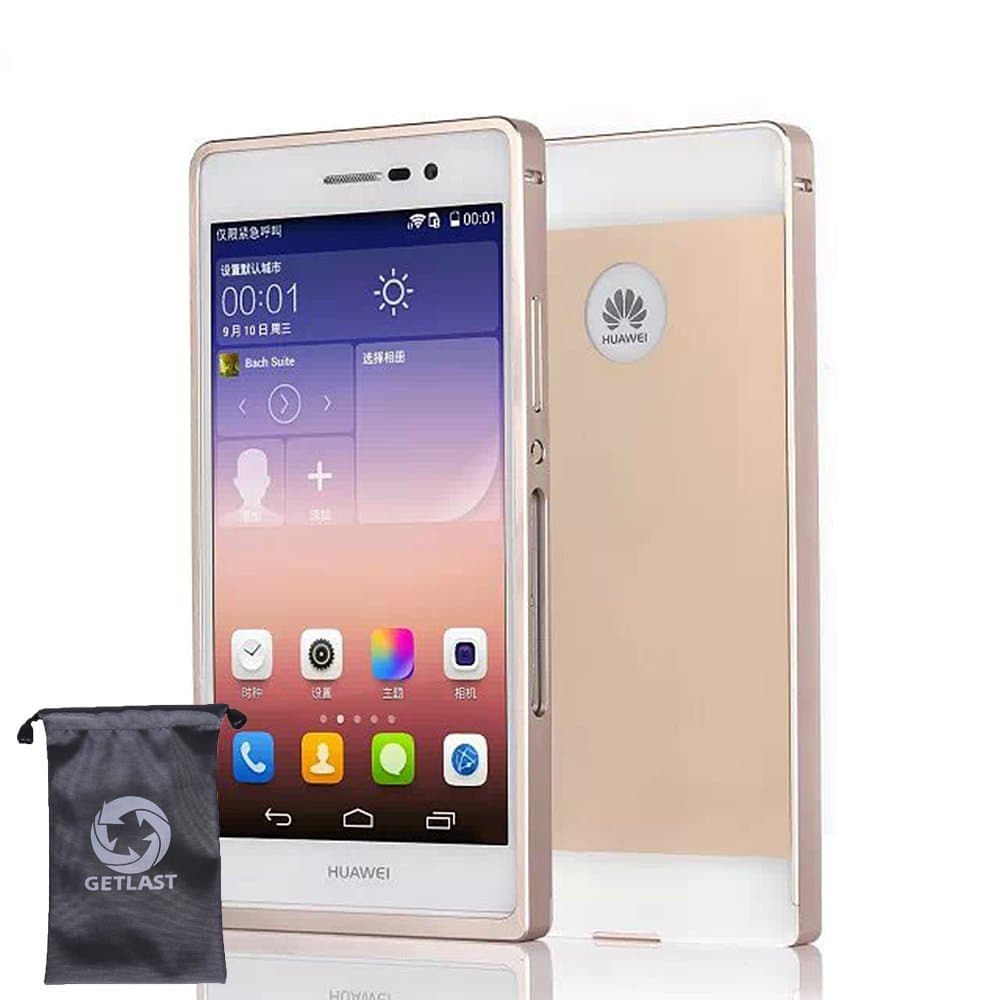 MINUO - Huawei Ascend P7 Case, [Gold] Luxury Aluminum Metal Frame + PC Back Cover Bumper Case for Huawei Ascend P7