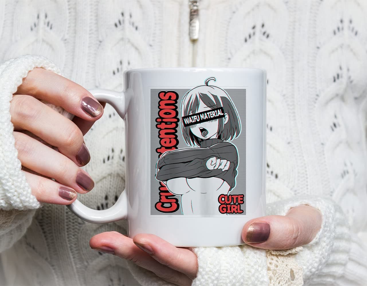 Ahegao Anime Girl Ecchi Waifu Material Otaku Coffee Mug | Funny Mug For Holydays Birthday | Gift For Mother Father and Wife | Funny Mug 11Oz For Everyone