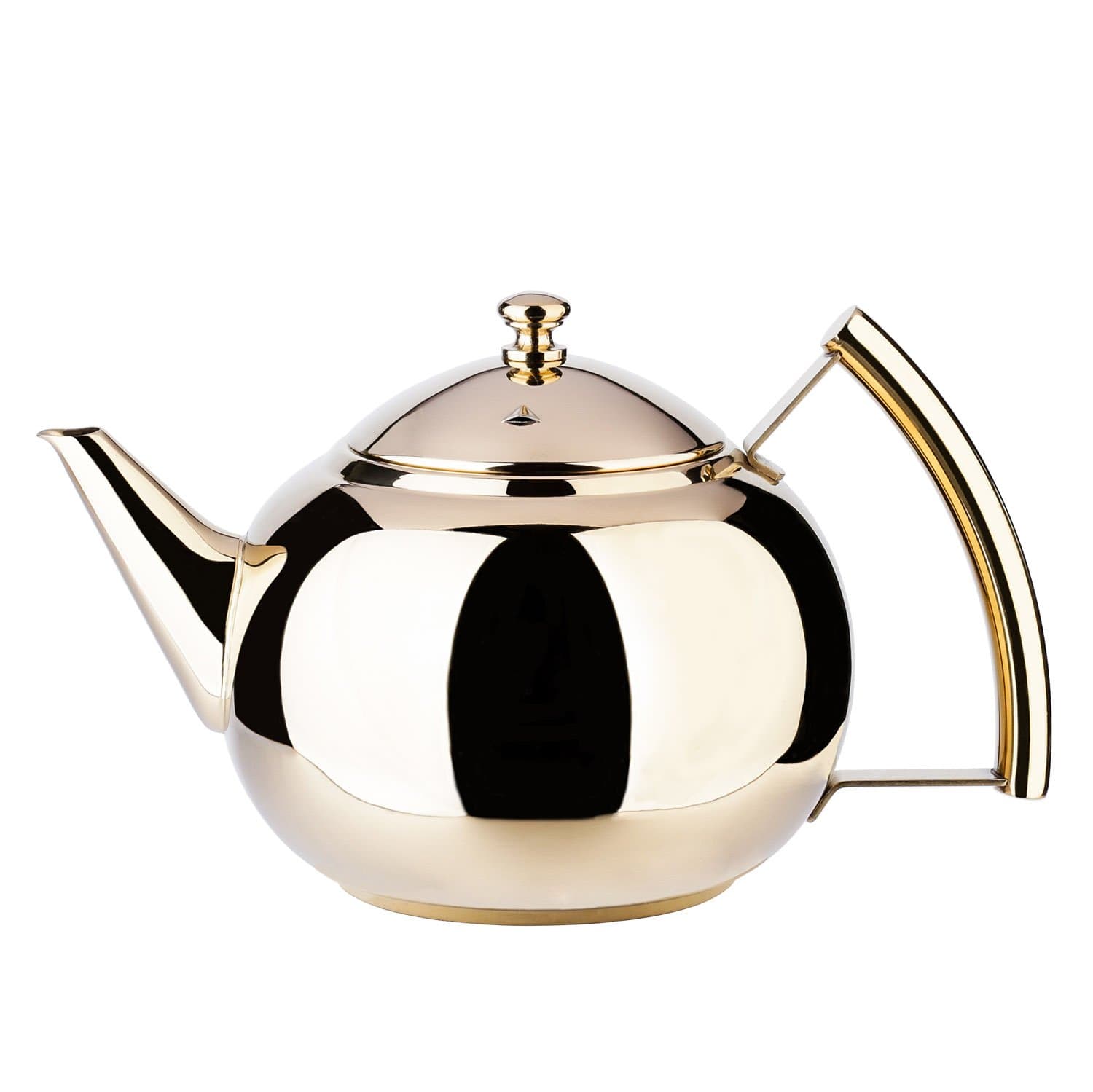 2 Liter Tea Pot Gold Pot with Infuser for Loose Tea Stainless Steel Coffee Kettle 8 Cup Induction Stovetop Copper Teapot Strainer for Boiling Hot Water Mirror Finish 2.1 Quart 68 Ounce by Onlycooker