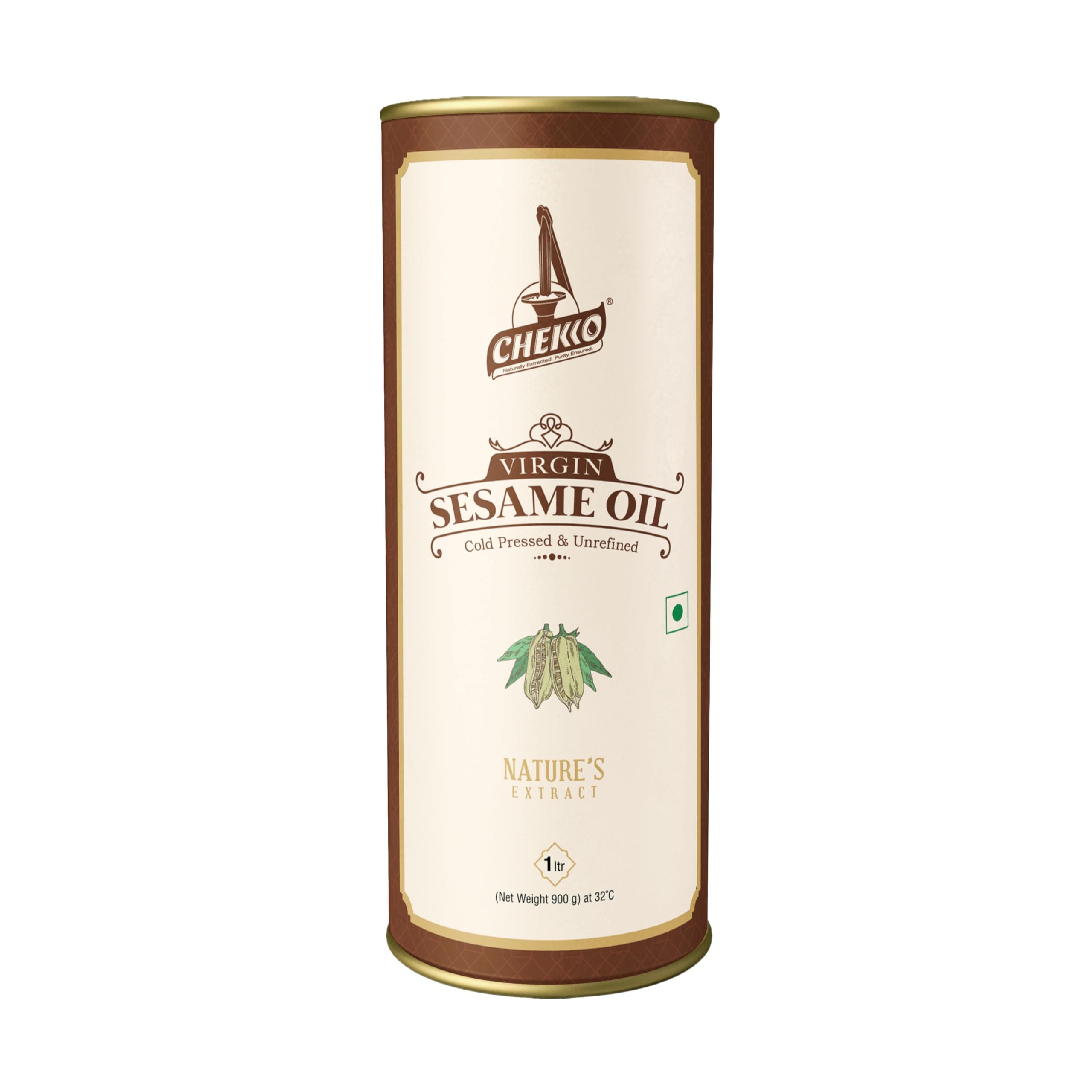 Cold Pressed Virgin Sesame (Gingelly) Oil | 100% Natural, Pure & Wood Pressed (1L) for Cooking, Haircare, Seasoning, Oil Massage and Oil Pulling