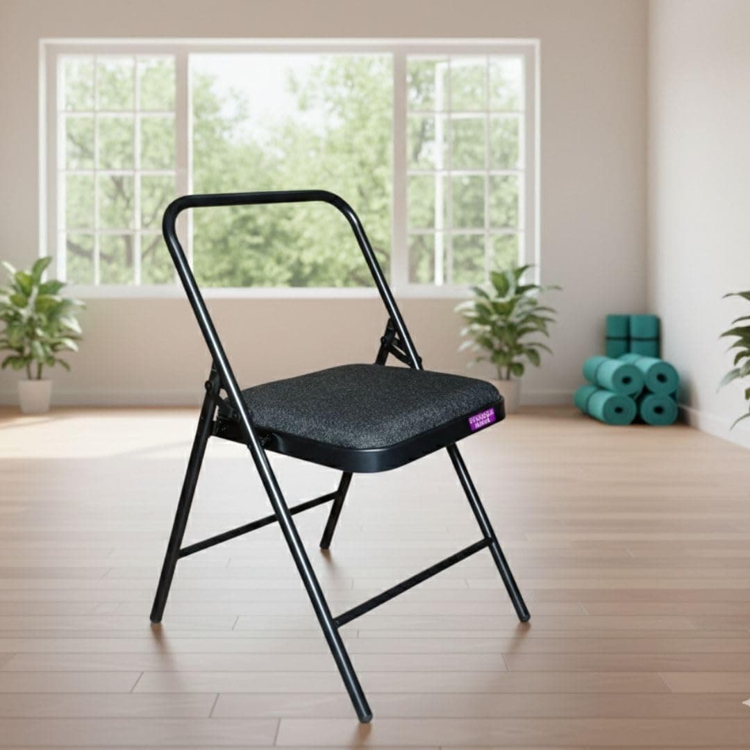 Streetup India® Yoga Chair with Cushion Seat for Iyengar Yoga/Fitness |Heavy Duty|(Black)