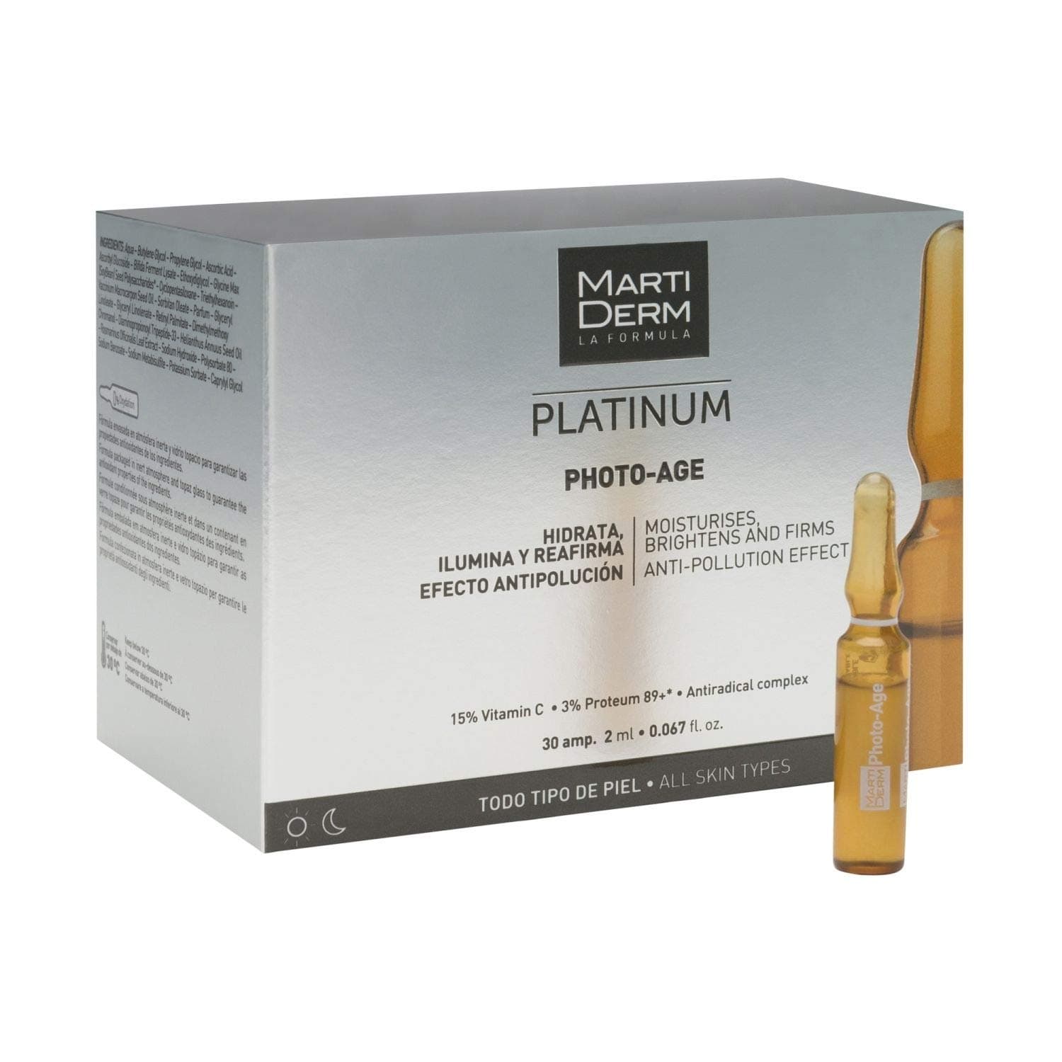 Martiderm Photo-Age Platinum 30 Ampoules| It Combats and Prevents Photo-aging in the Skin With Vitamin C| Nourishes and Revitalizes Your Skin| It Recovers the Natural Shine of Your Face|