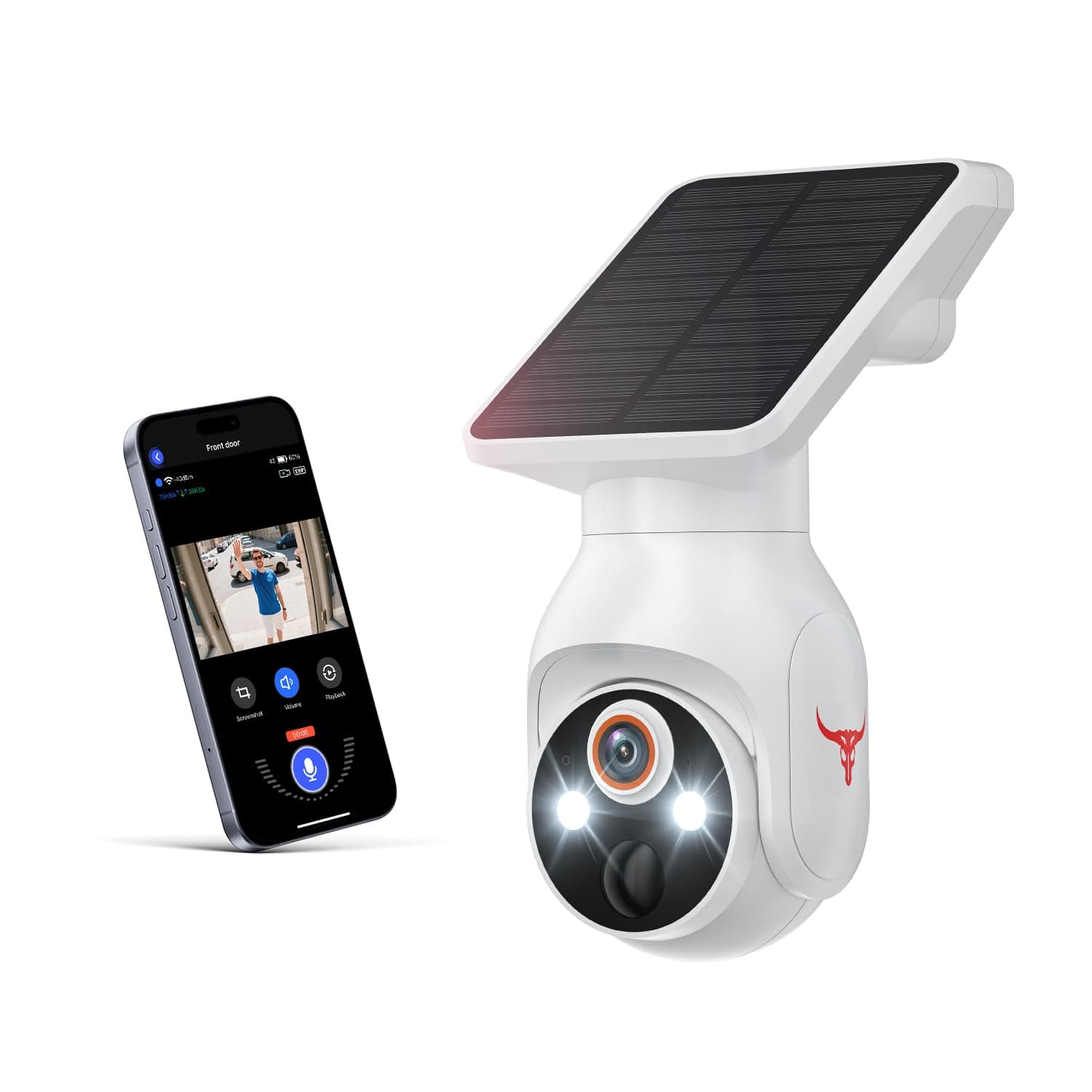 1080P Wireless Security Camera with Solar Panel, AI Human Detection, 2-Way Audio, Color Night Vision, Outdoor/Indoor Surveillance, 2.4G WiFi, Cloud Storage (White)