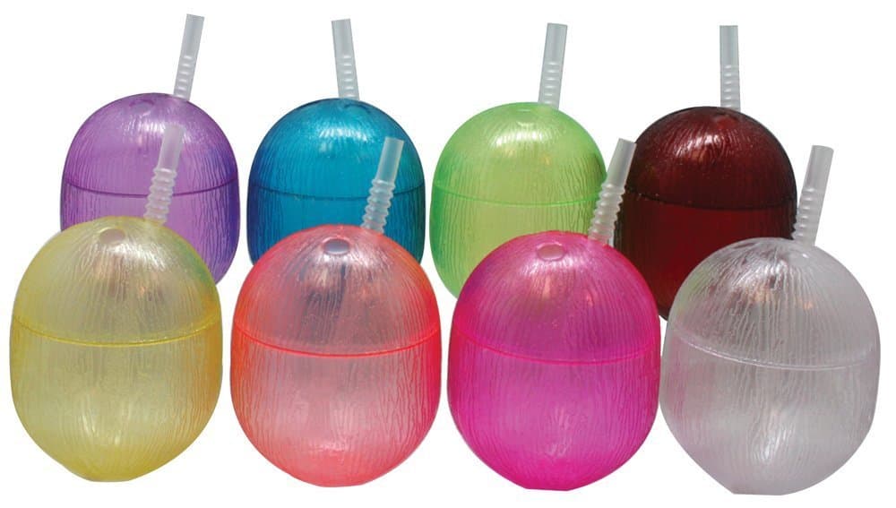 6505/8 Coconut Coolers 15-Ounce Coconut Tumblers with Straws, Set of 8 Assorted Colors