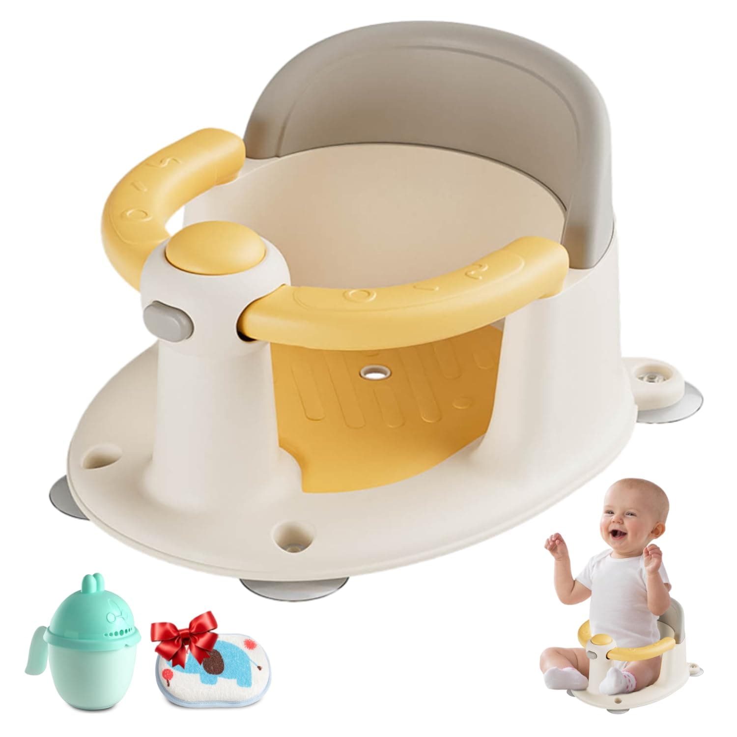 Baby Bath Seat 6+ Months Baby Bath Seat with Suction Cup Non Slip Removable Yellow
