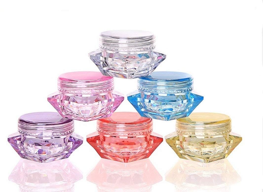 50 Pcs 5 Gram/5 ML Cosmetic Sample Empty Container Plastic Clear Cosmetic Pot Jars with Lids Diamond-shape Makeup Jars Bottles for Eye Shadow Nails Powder Jewelry,Mix-Color